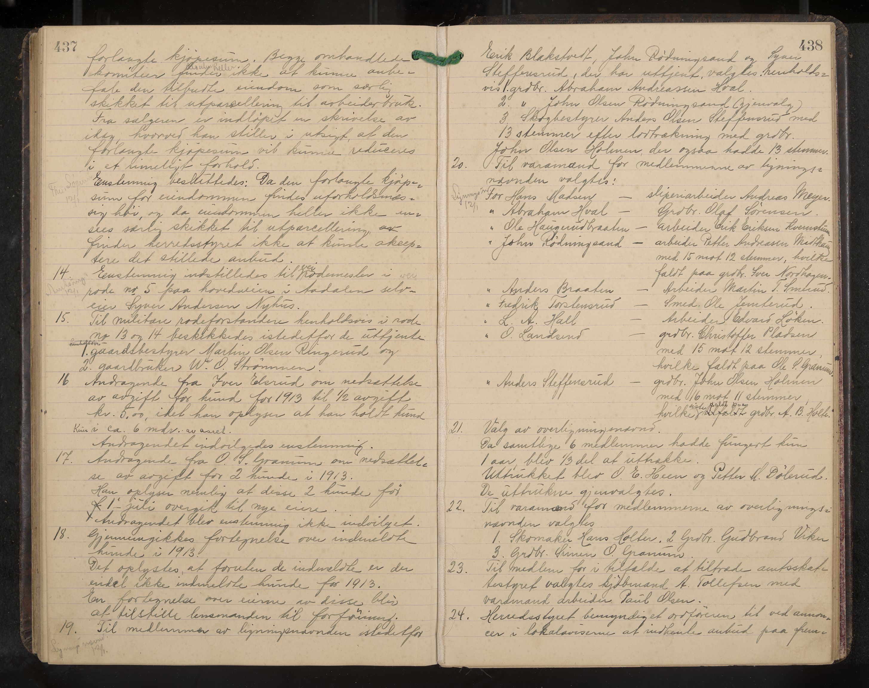 Ådal formannskap og sentraladministrasjon, IKAK/0614021/A/Aa/L0003: Møtebok, 1907-1914, p. 437-438