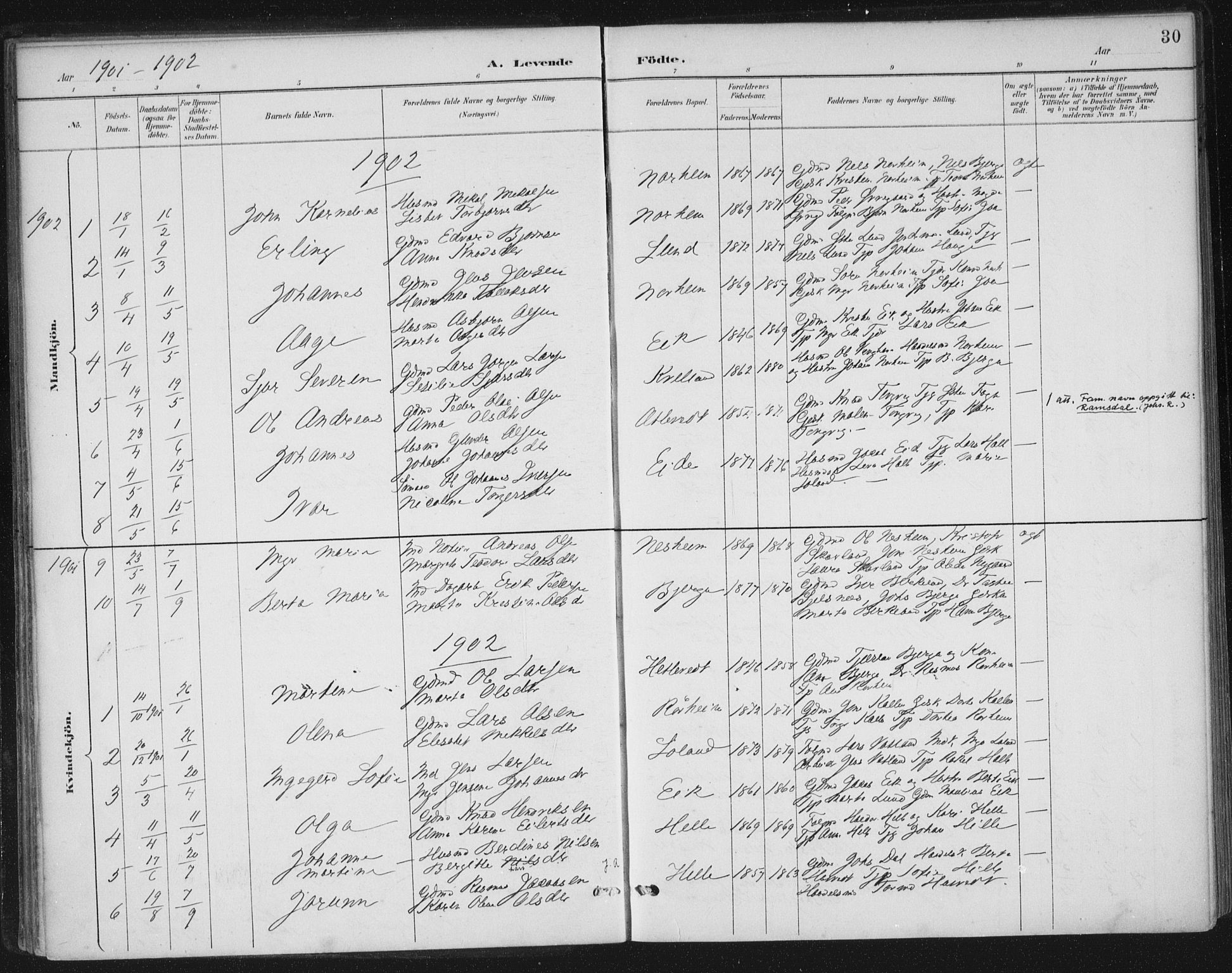 Nedstrand sokneprestkontor, AV/SAST-A-101841/01/IV: Parish register (official) no. A 13, 1887-1915, p. 30