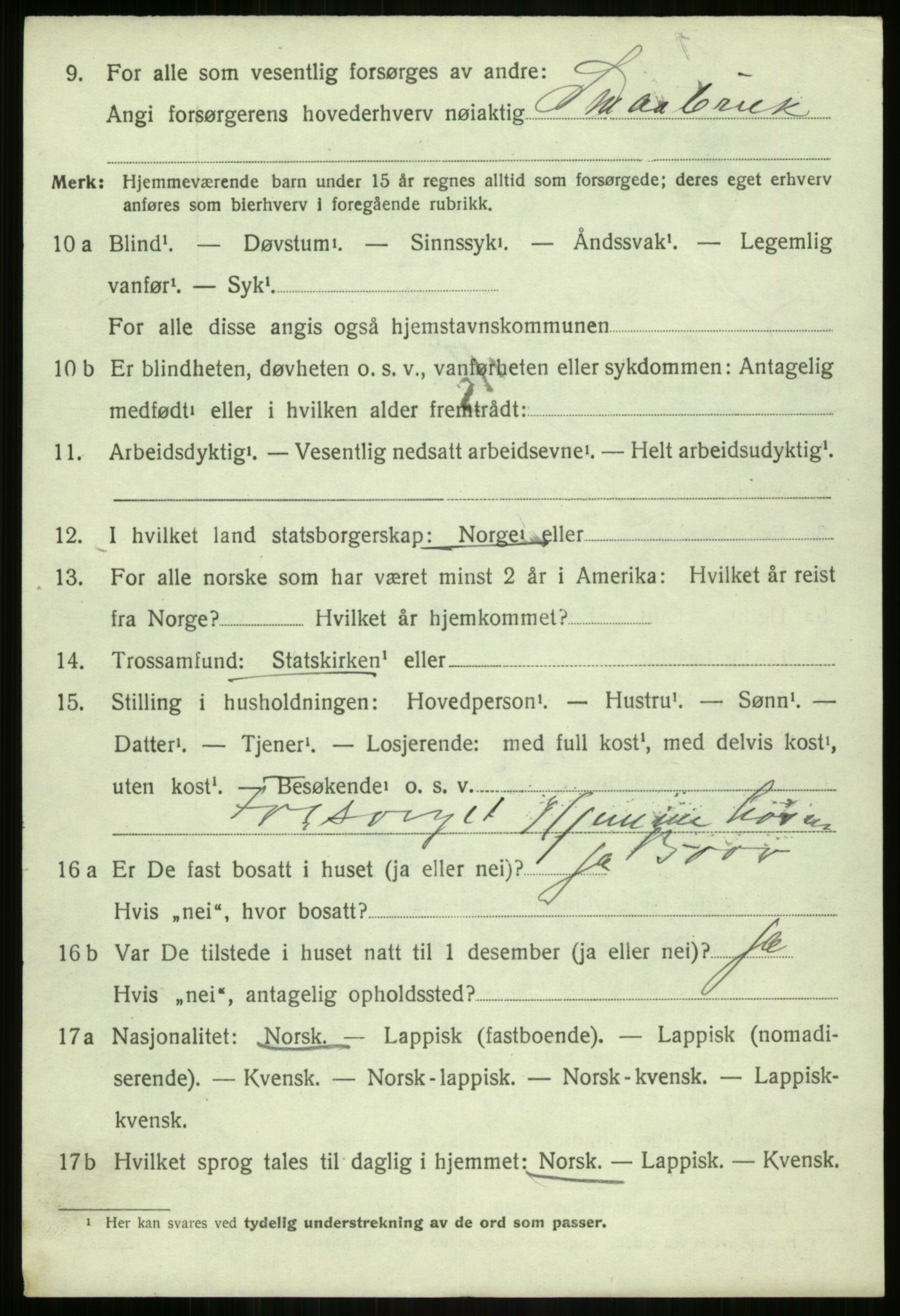 SATØ, 1920 census for Lavangen, 1920, p. 1896