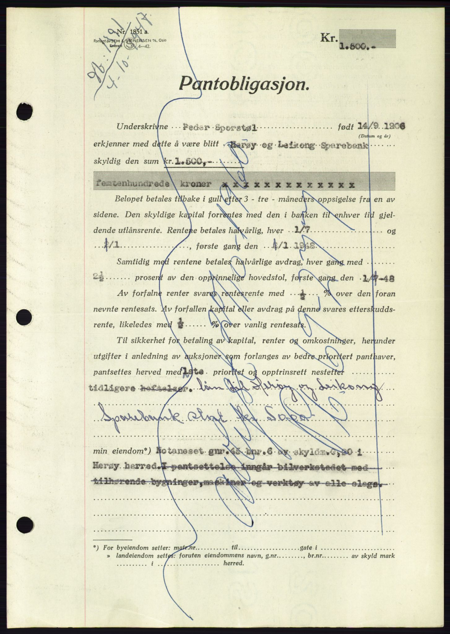 Søre Sunnmøre sorenskriveri, AV/SAT-A-4122/1/2/2C/L0115: Mortgage book no. 3B, 1947-1948, Diary no: : 1391/1947