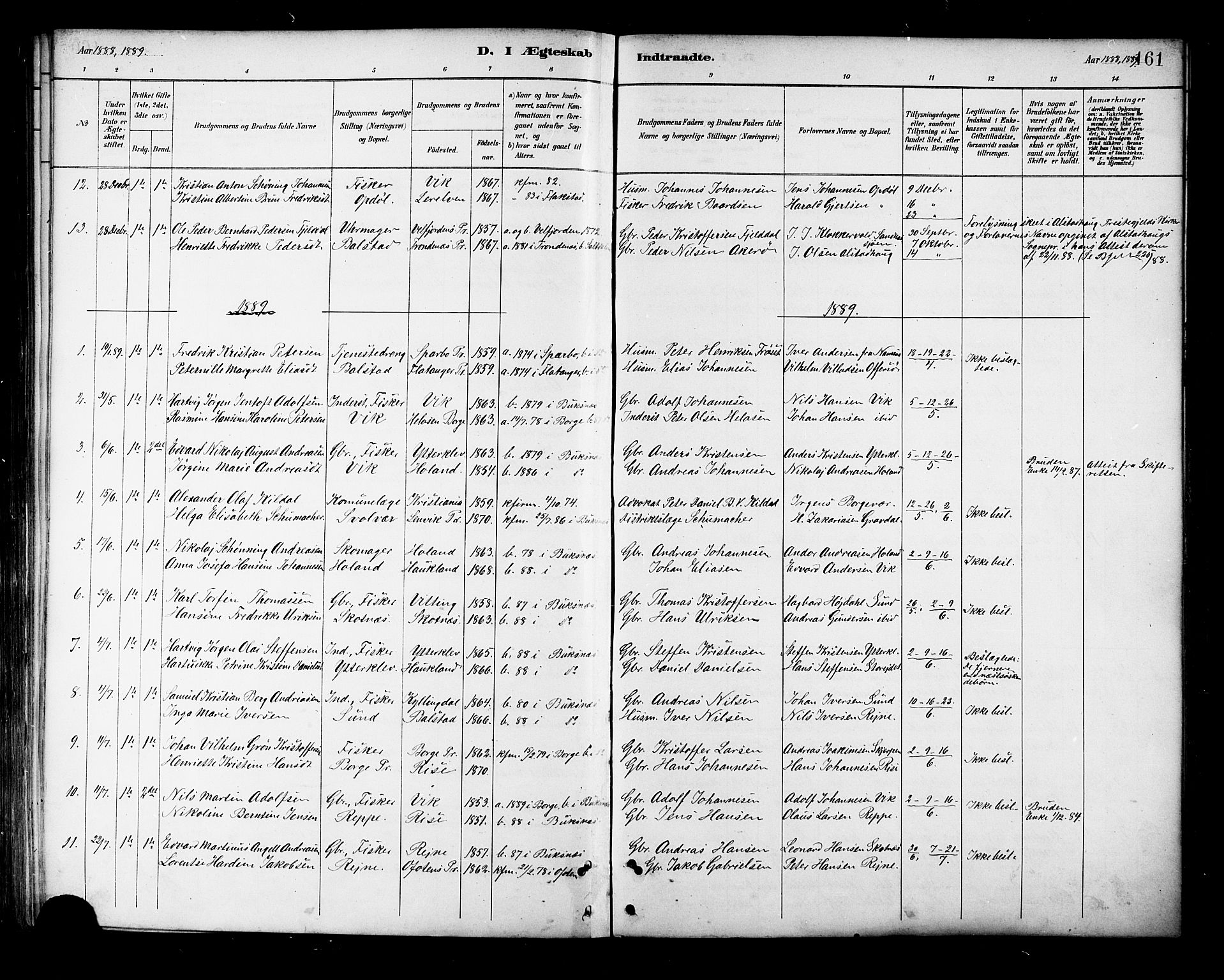 Ministerialprotokoller, klokkerbøker og fødselsregistre - Nordland, AV/SAT-A-1459/881/L1167: Parish register (copy) no. 881C04, 1886-1899, p. 161