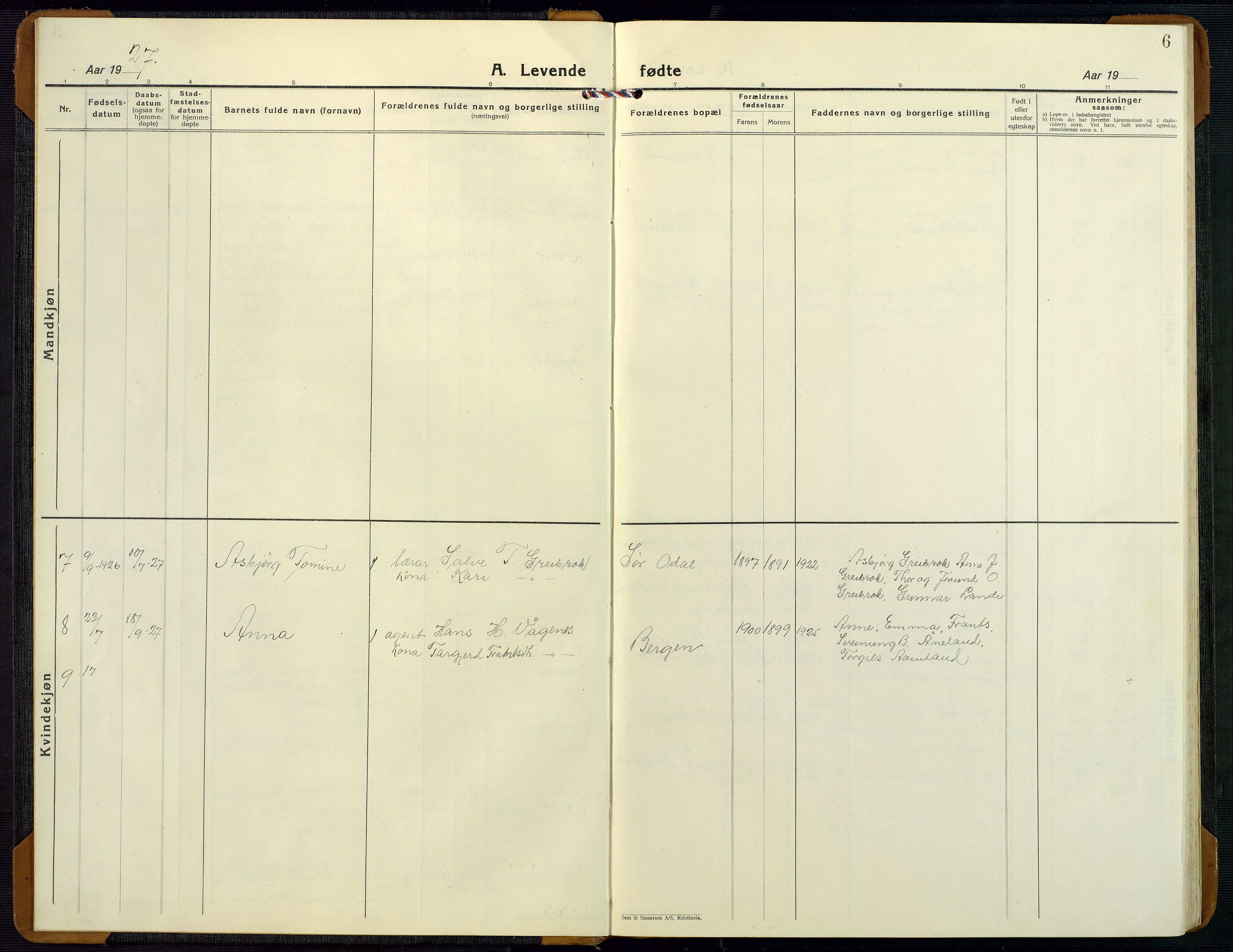 Bygland sokneprestkontor, AV/SAK-1111-0006/F/Fb/Fbd/L0004: Parish register (copy) no. B 4, 1926-1971, p. 6