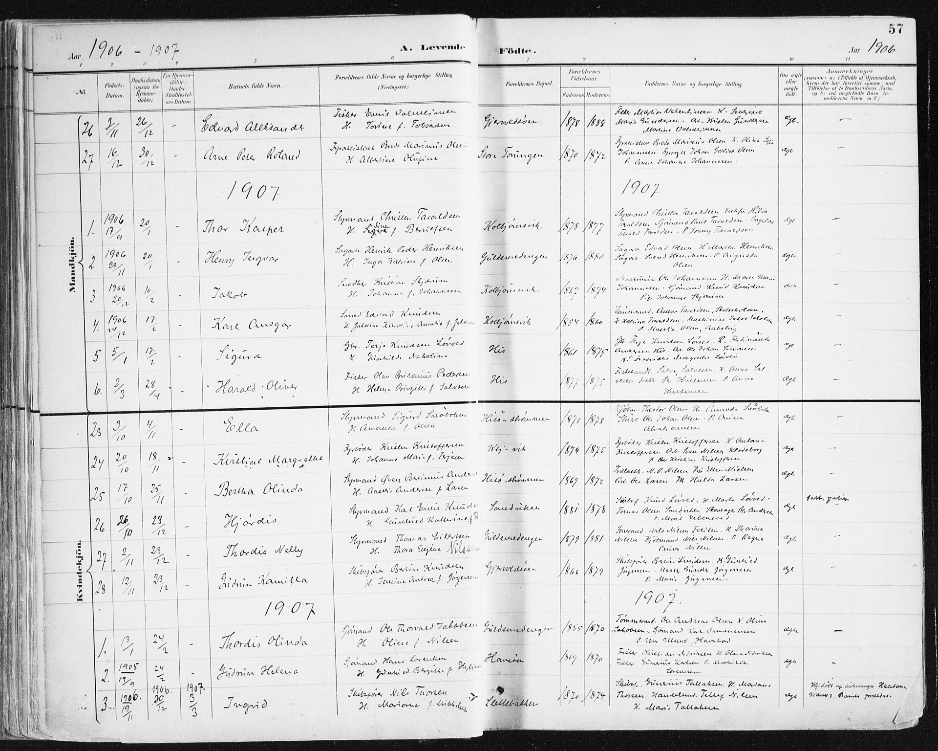 Hisøy sokneprestkontor, AV/SAK-1111-0020/F/Fa/L0004: Parish register (official) no. A 4, 1895-1917, p. 57