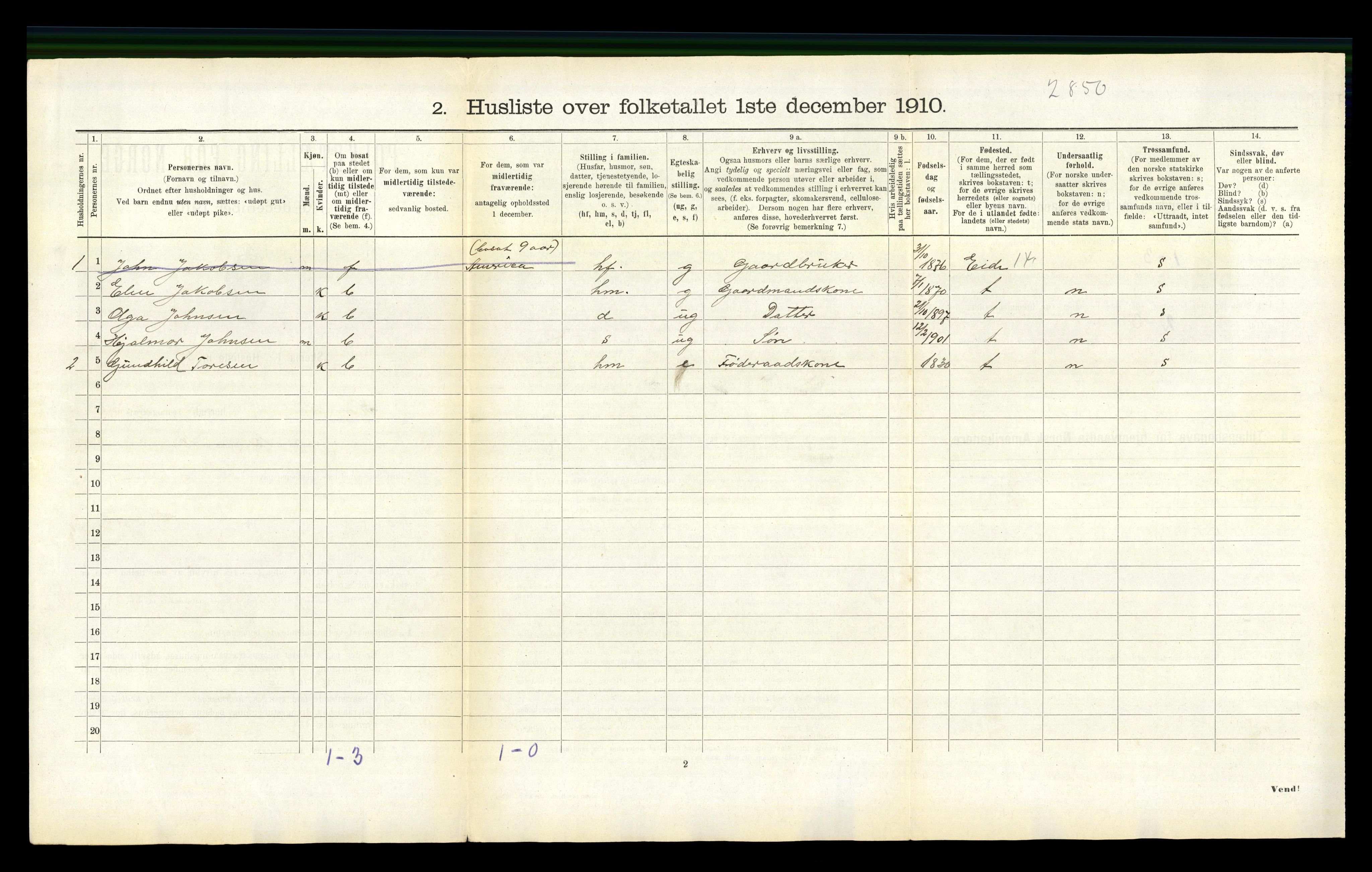 RA, 1910 census for Kornstad, 1910, p. 240