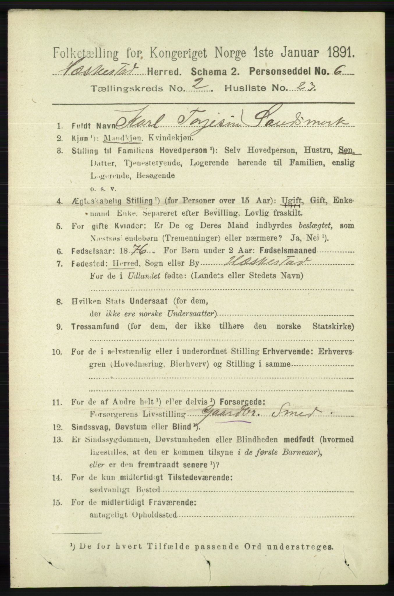 RA, 1891 census for 1113 Heskestad, 1891, p. 386