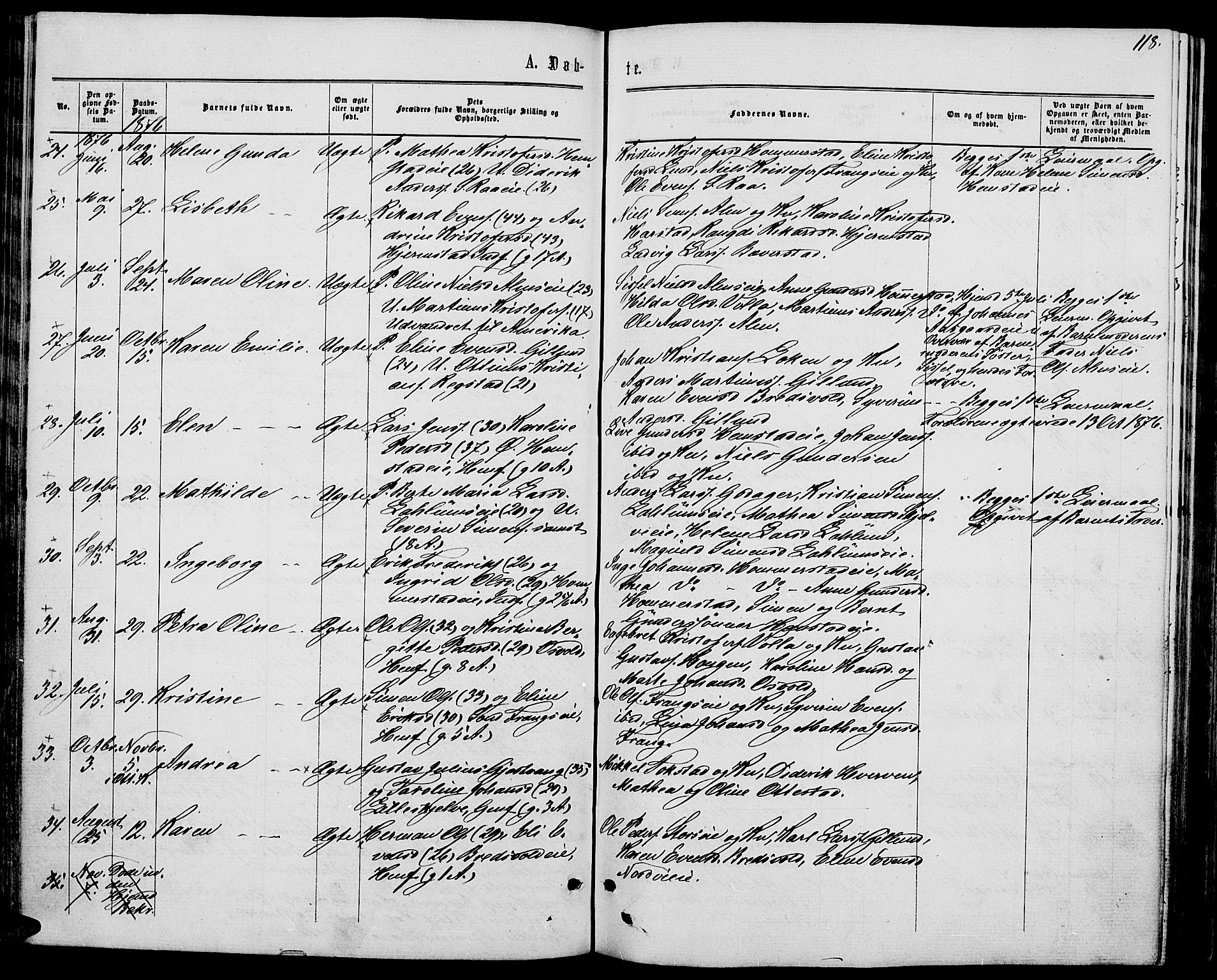 Stange prestekontor, AV/SAH-PREST-002/L/L0006: Parish register (copy) no. 6, 1864-1882, p. 118