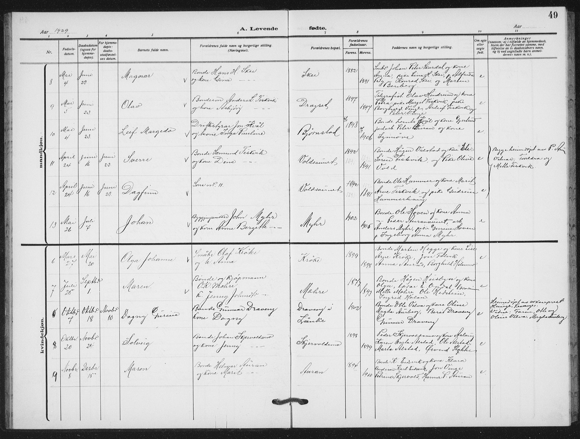 Ministerialprotokoller, klokkerbøker og fødselsregistre - Nord-Trøndelag, AV/SAT-A-1458/712/L0104: Parish register (copy) no. 712C02, 1917-1939, p. 49