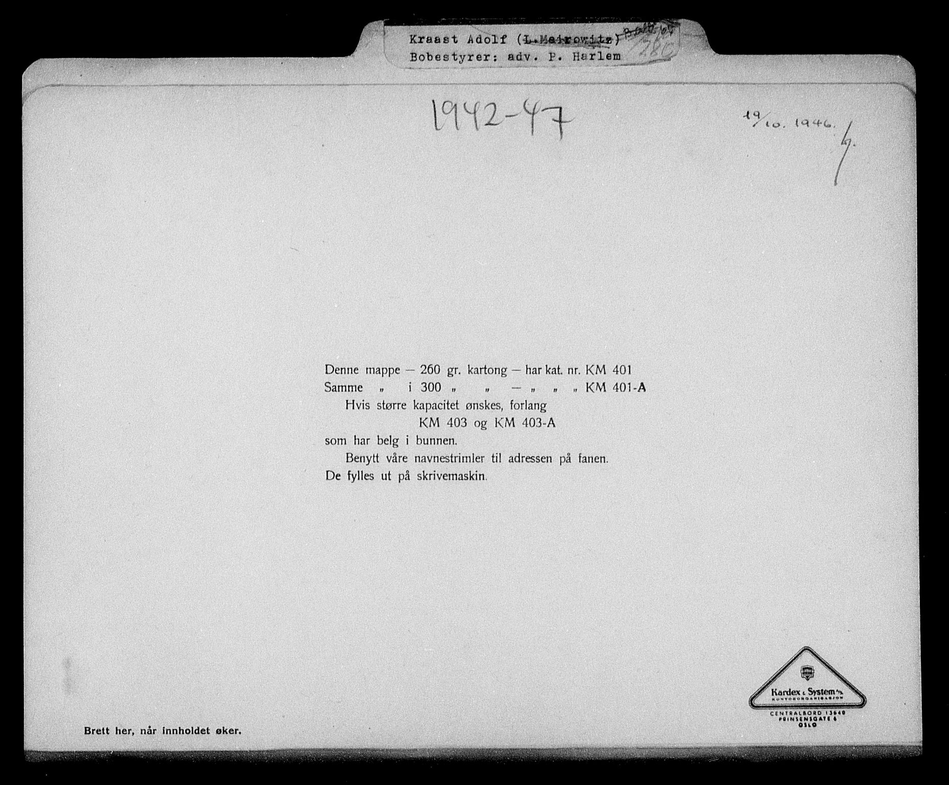 Justisdepartementet, Tilbakeføringskontoret for inndratte formuer, AV/RA-S-1564/H/Hc/Hcc/L0954: --, 1945-1947, p. 251