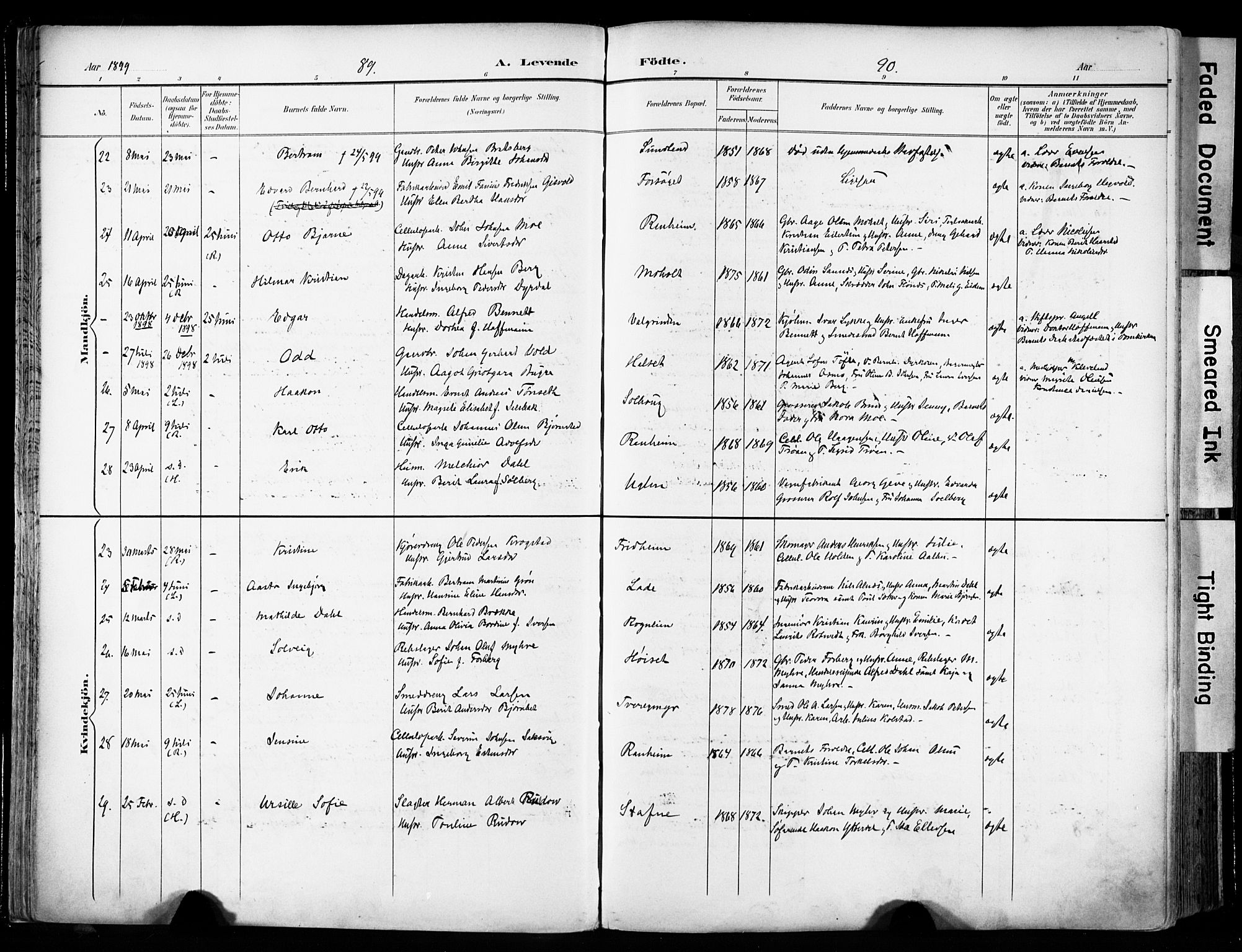 Ministerialprotokoller, klokkerbøker og fødselsregistre - Sør-Trøndelag, AV/SAT-A-1456/606/L0301: Parish register (official) no. 606A16, 1894-1907, p. 89-90