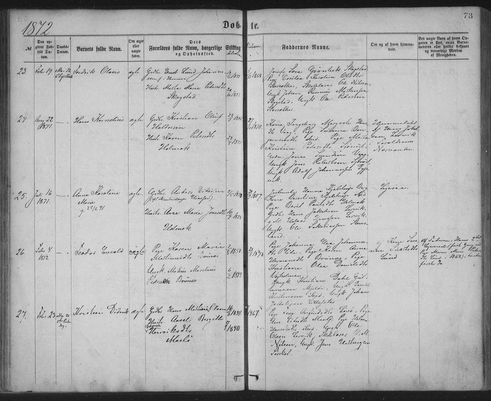 Ministerialprotokoller, klokkerbøker og fødselsregistre - Nordland, AV/SAT-A-1459/855/L0801: Parish register (official) no. 855A09, 1864-1874, p. 73