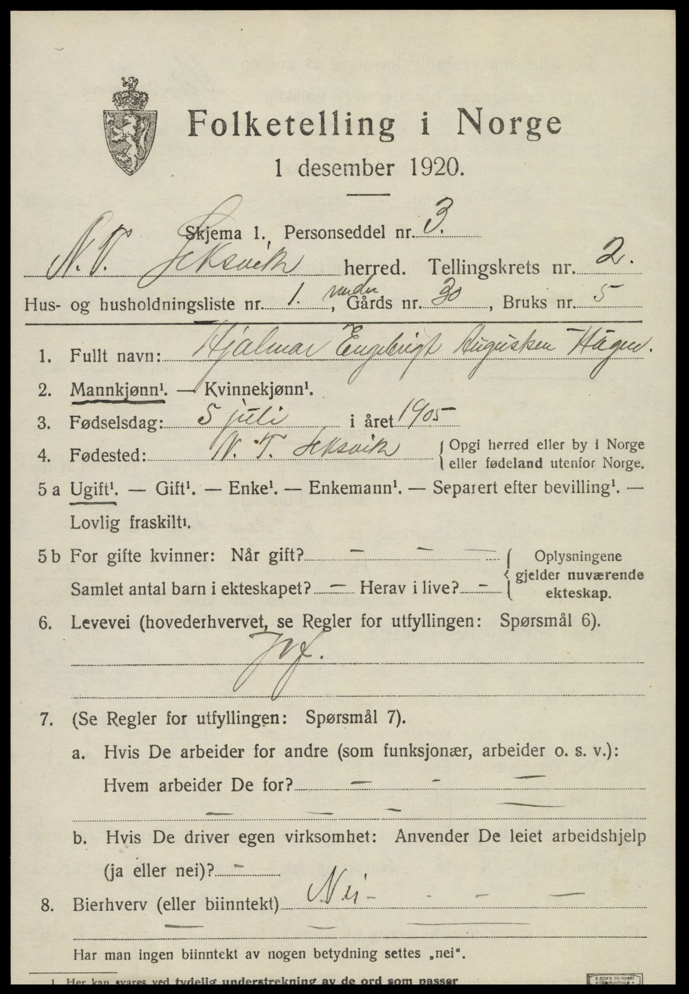 SAT, 1920 census for Leksvik, 1920, p. 1830