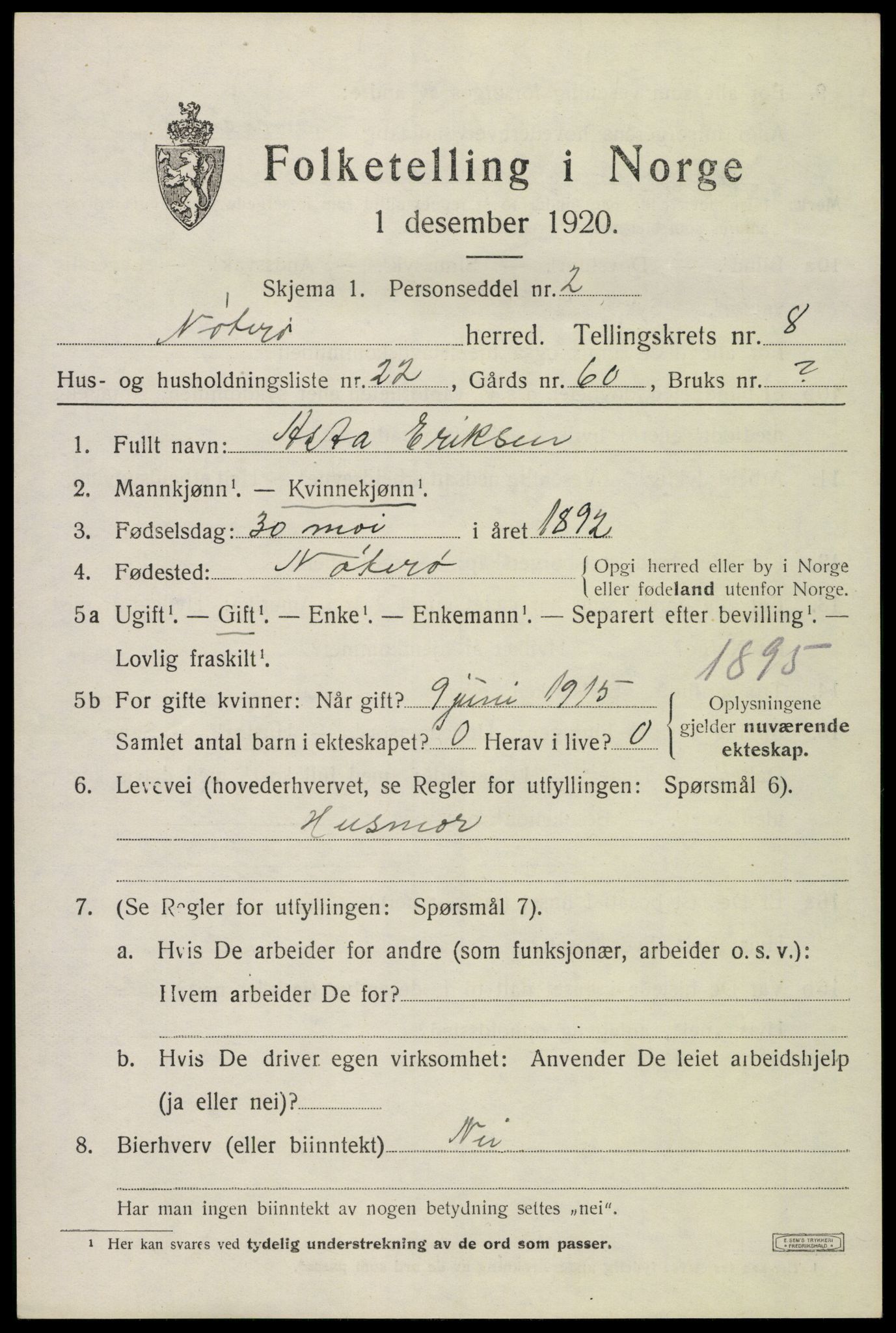 SAKO, 1920 census for Nøtterøy, 1920, p. 10631