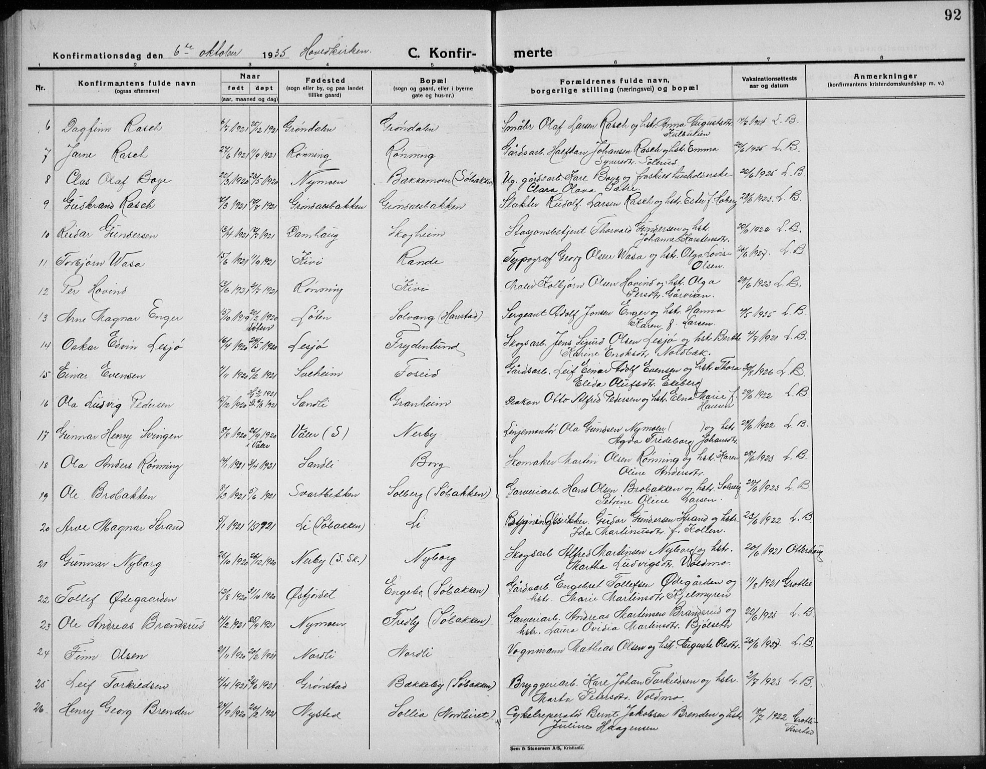 Elverum prestekontor, AV/SAH-PREST-044/H/Ha/Hab/L0032: Parish register (copy) no. 32, 1922-1936, p. 92