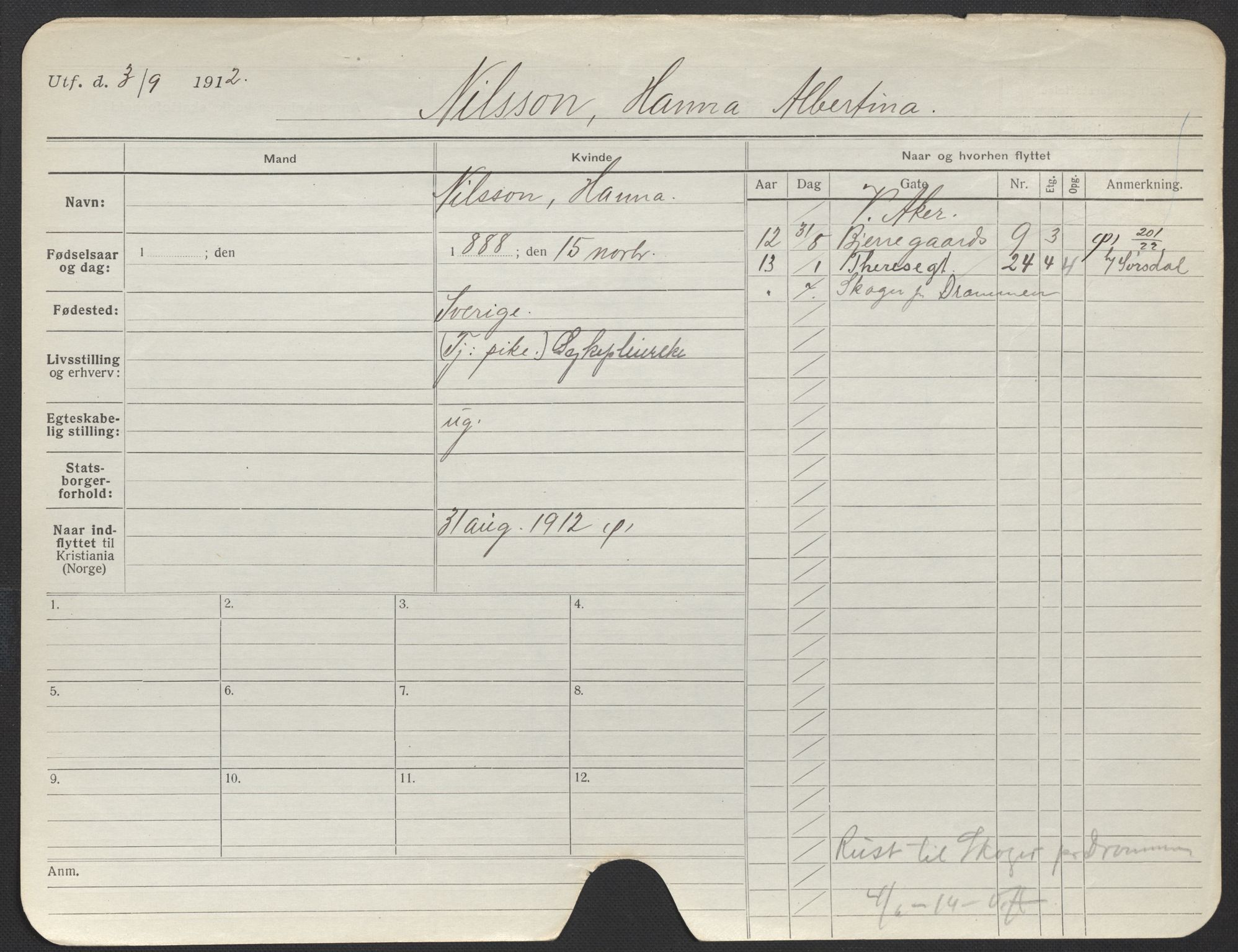 Oslo folkeregister, Registerkort, AV/SAO-A-11715/F/Fa/Fac/L0021: Kvinner, 1906-1914, p. 252a
