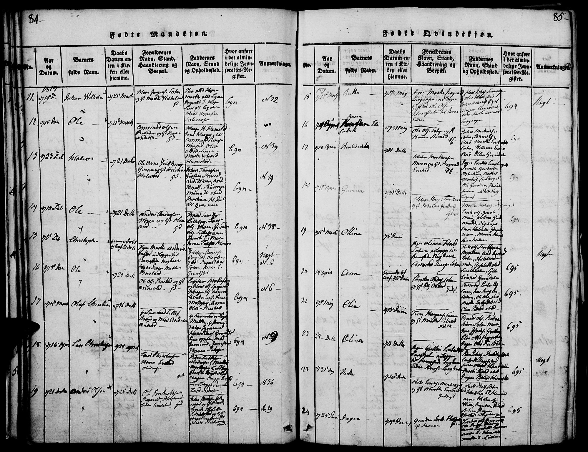 Elverum prestekontor, AV/SAH-PREST-044/H/Ha/Haa/L0007: Parish register (official) no. 7, 1815-1830, p. 84-85