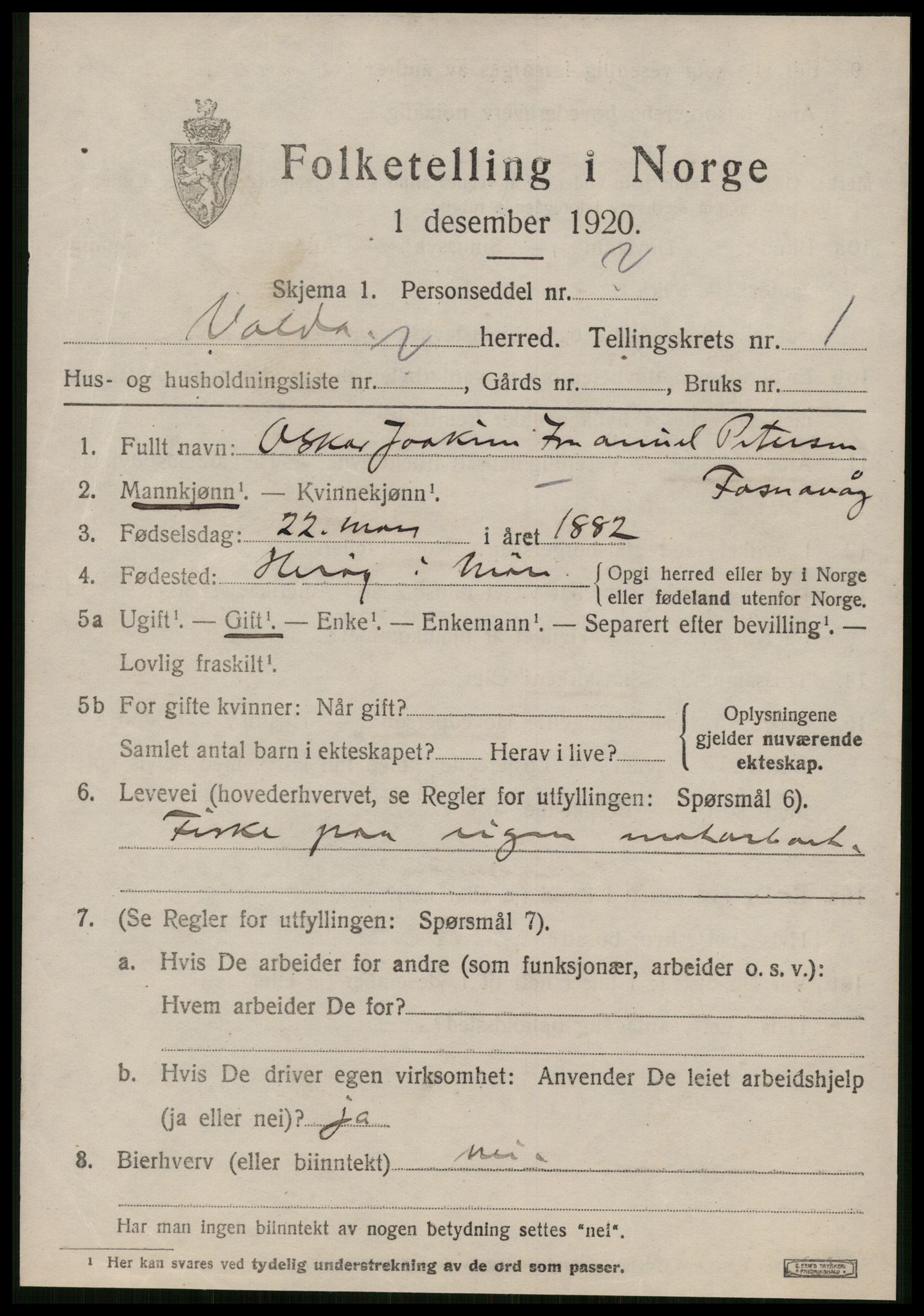 SAT, 1920 census for Volda, 1920, p. 1956