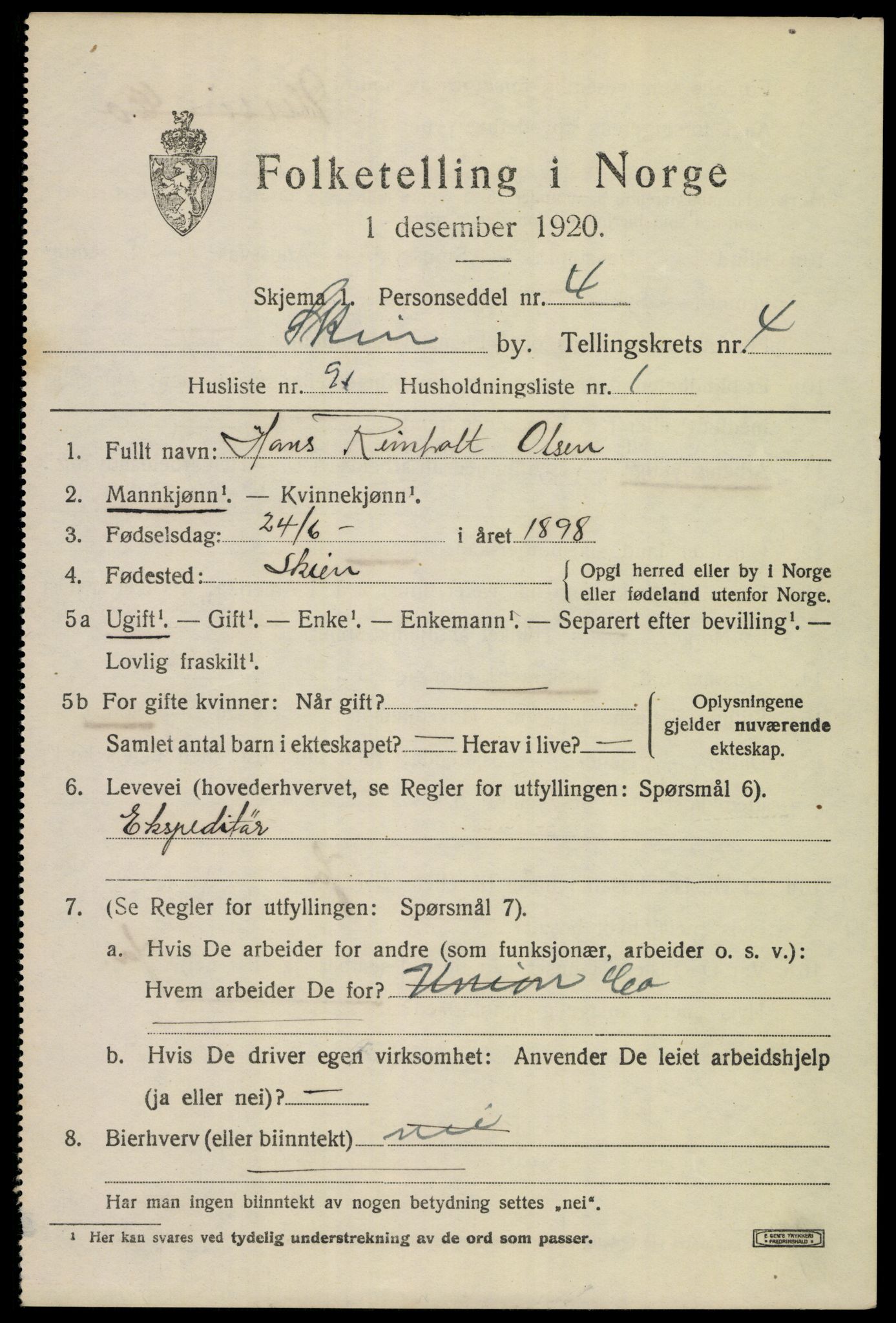 SAKO, 1920 census for Skien, 1920, p. 18002
