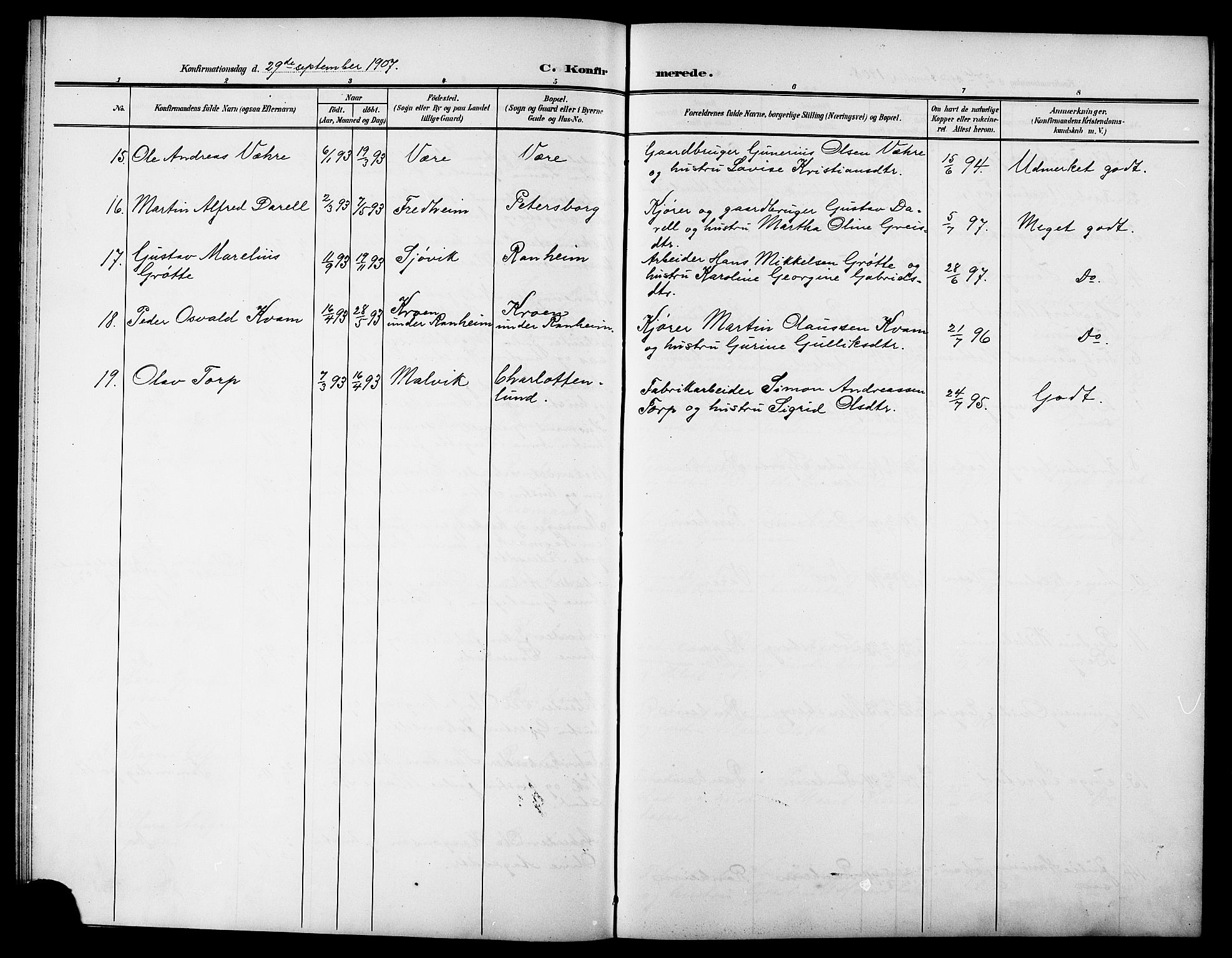 Ministerialprotokoller, klokkerbøker og fødselsregistre - Sør-Trøndelag, AV/SAT-A-1456/615/L0400: Parish register (copy) no. 615C01, 1905-1921