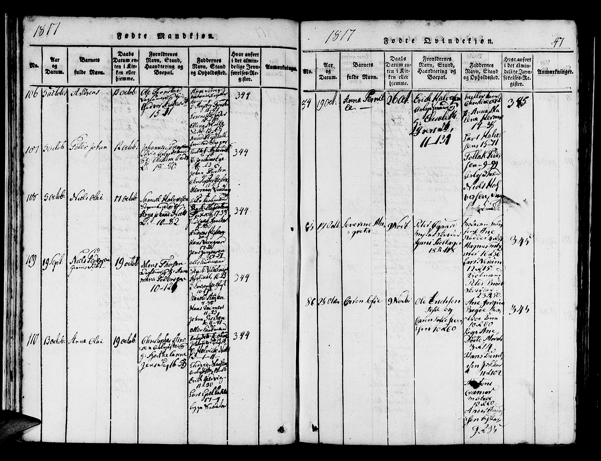 Domkirken sokneprestembete, AV/SAB-A-74801/H/Haa/L0010: Parish register (official) no. A 10, 1816-1821, p. 47