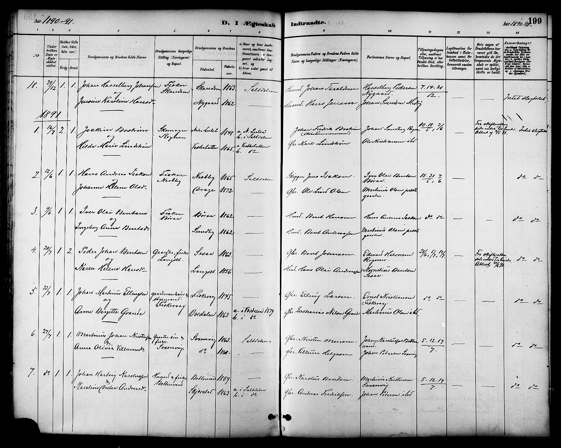 Ministerialprotokoller, klokkerbøker og fødselsregistre - Nordland, AV/SAT-A-1459/847/L0669: Parish register (official) no. 847A09, 1887-1901, p. 199