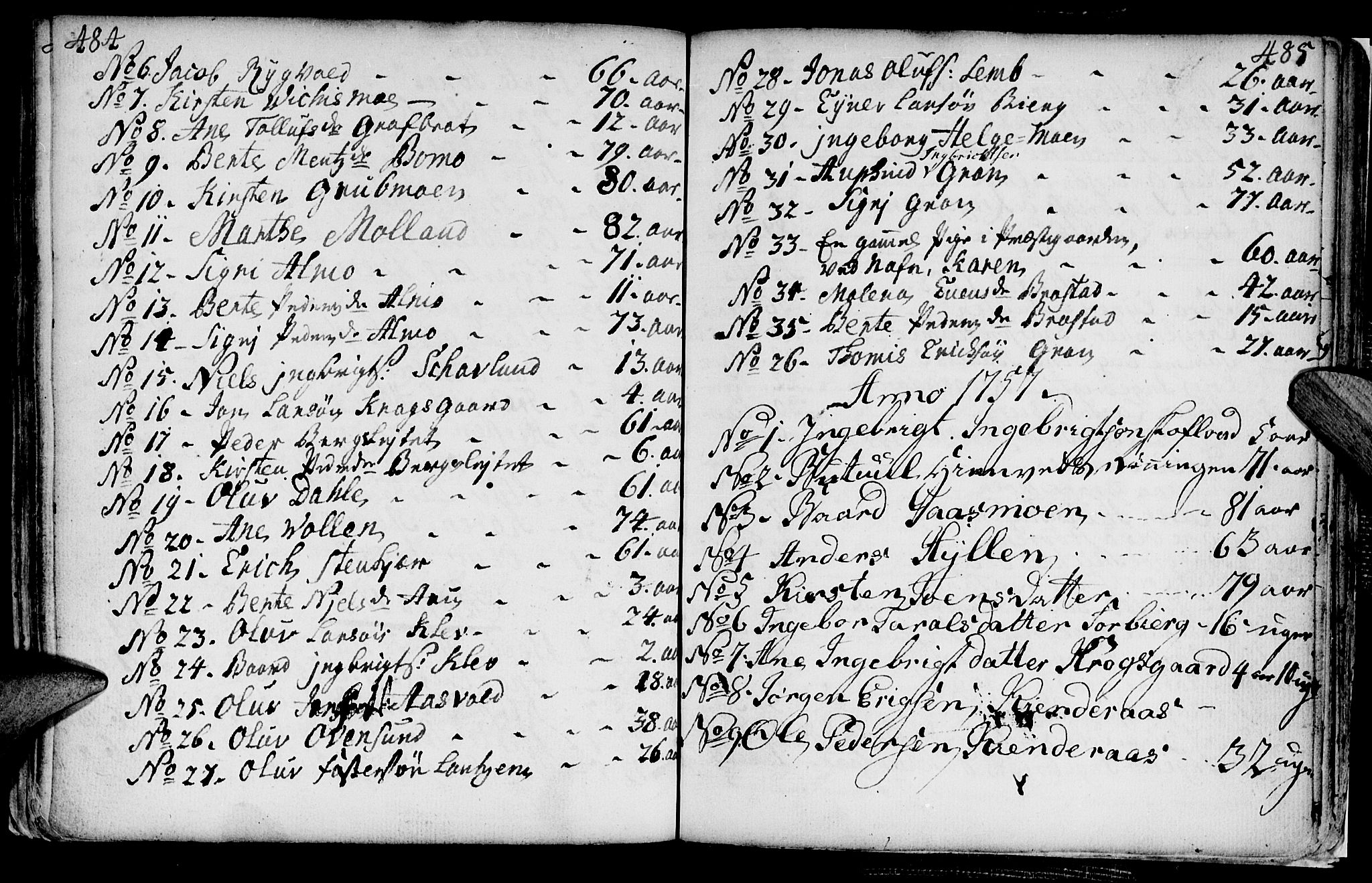 Ministerialprotokoller, klokkerbøker og fødselsregistre - Nord-Trøndelag, SAT/A-1458/749/L0467: Parish register (official) no. 749A01, 1733-1787, p. 484-485