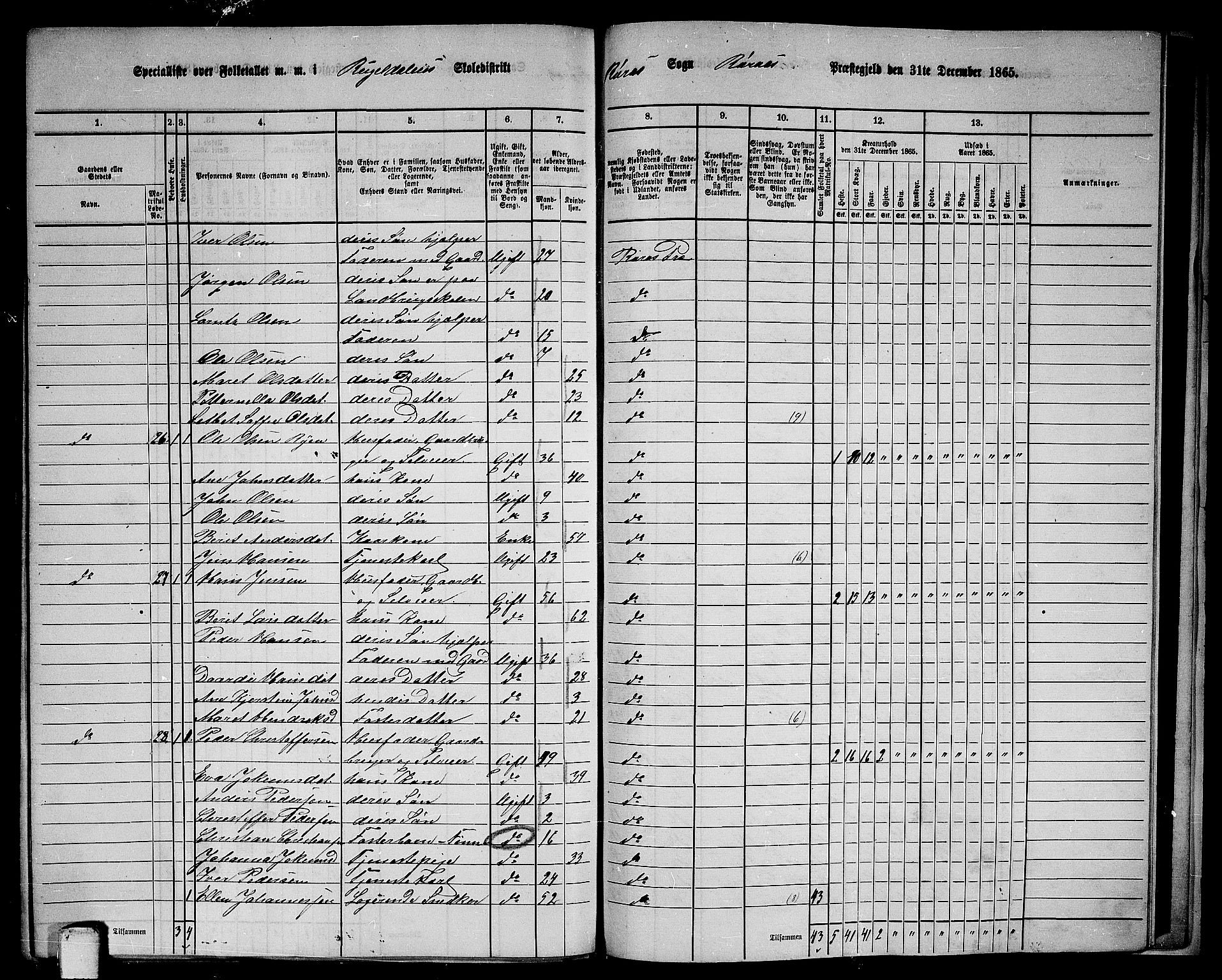 RA, 1865 census for Røros, 1865, p. 155