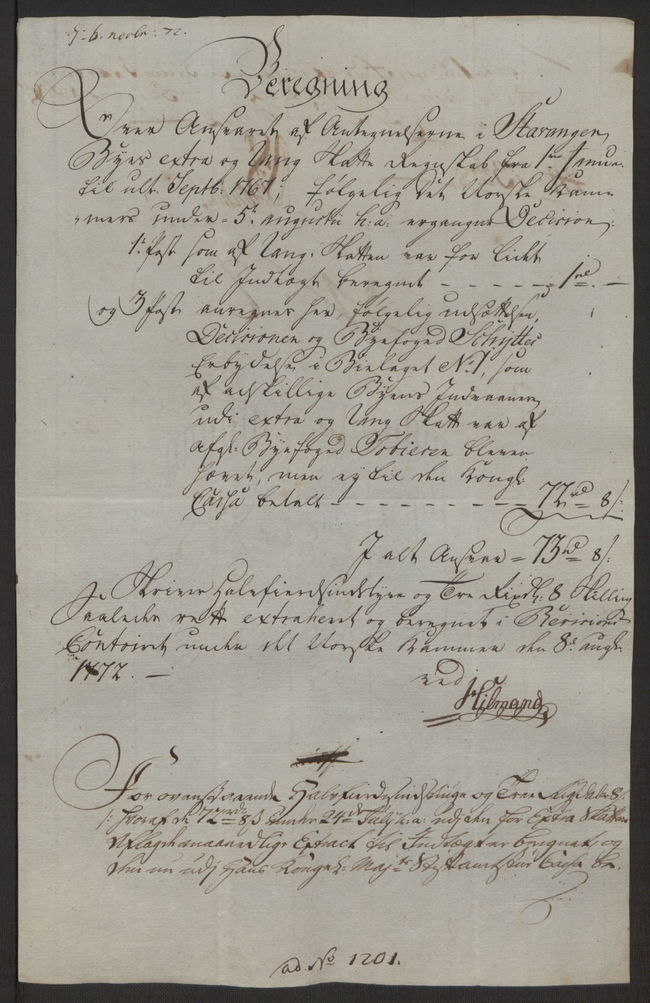 Rentekammeret inntil 1814, Reviderte regnskaper, Byregnskaper, AV/RA-EA-4066/R/Ro/L0305/0001: [O6] Kontribusjonsregnskap / Ekstraskatt, 1762-1768, p. 265