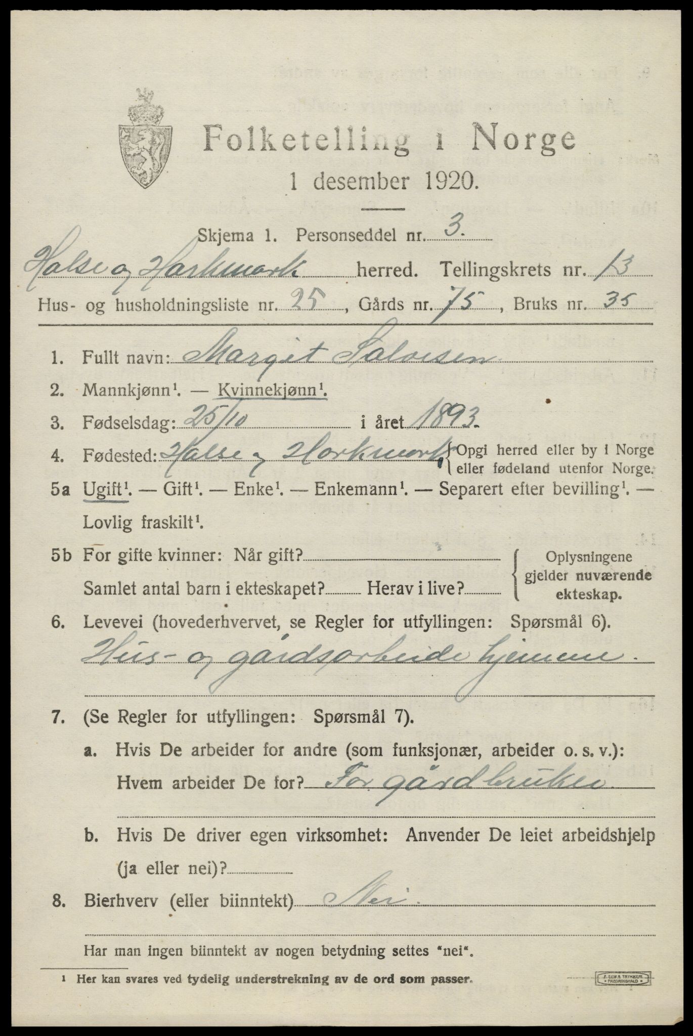 SAK, 1920 census for Halse og Harkmark, 1920, p. 7219