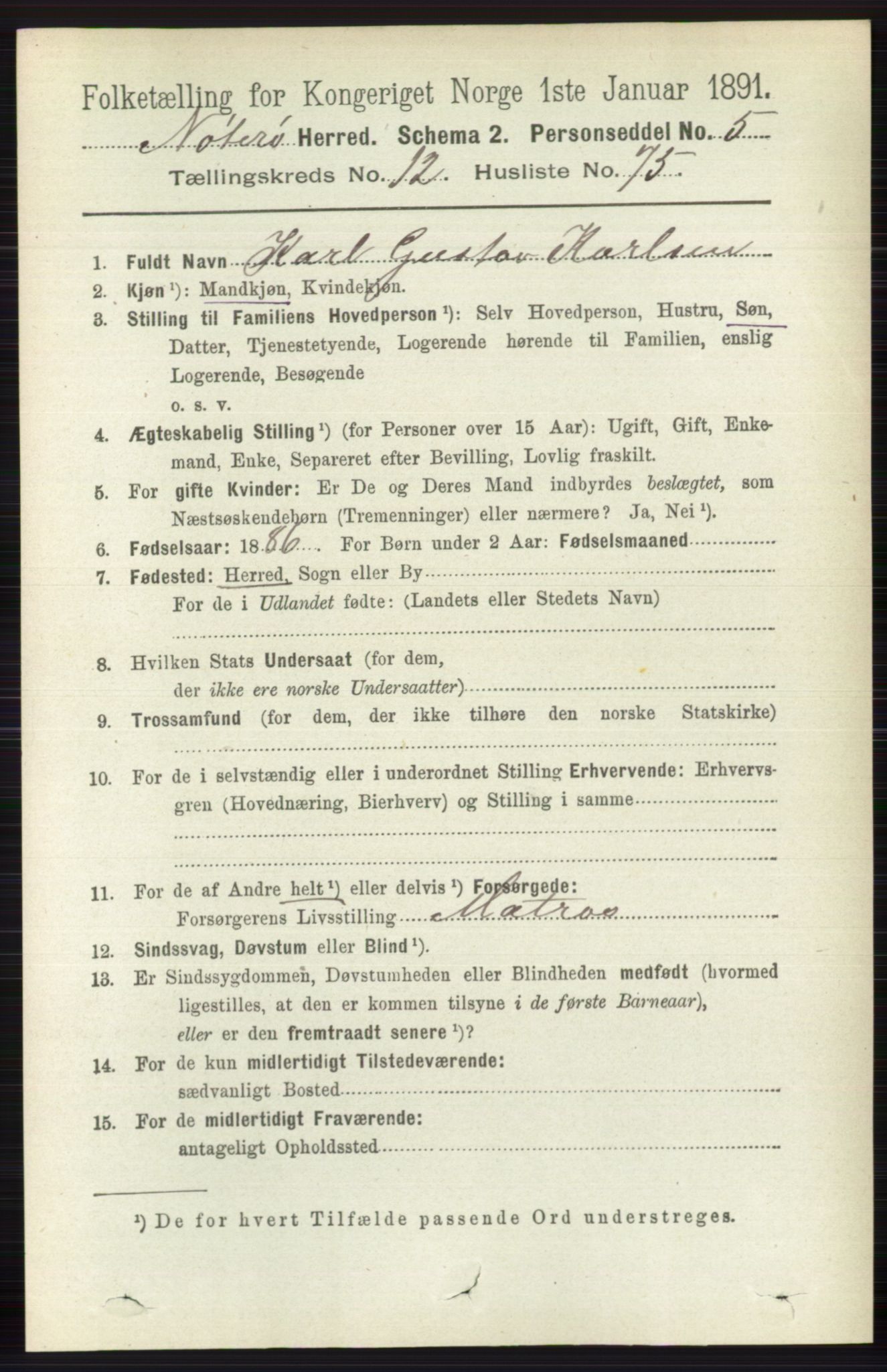 RA, 1891 census for 0722 Nøtterøy, 1891, p. 6783