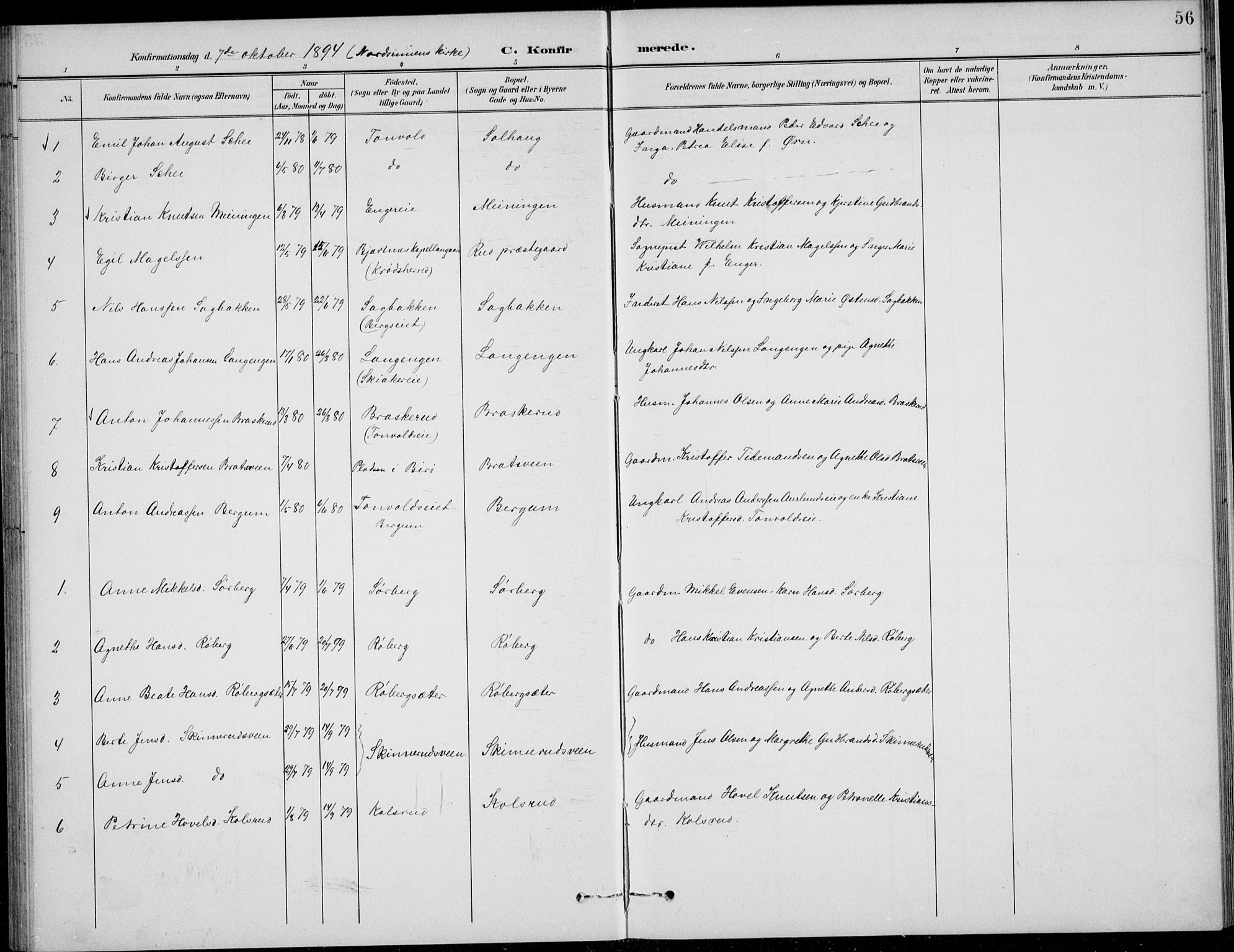 Nordre Land prestekontor, SAH/PREST-124/H/Ha/Hab/L0014: Parish register (copy) no. 14, 1891-1907, p. 56