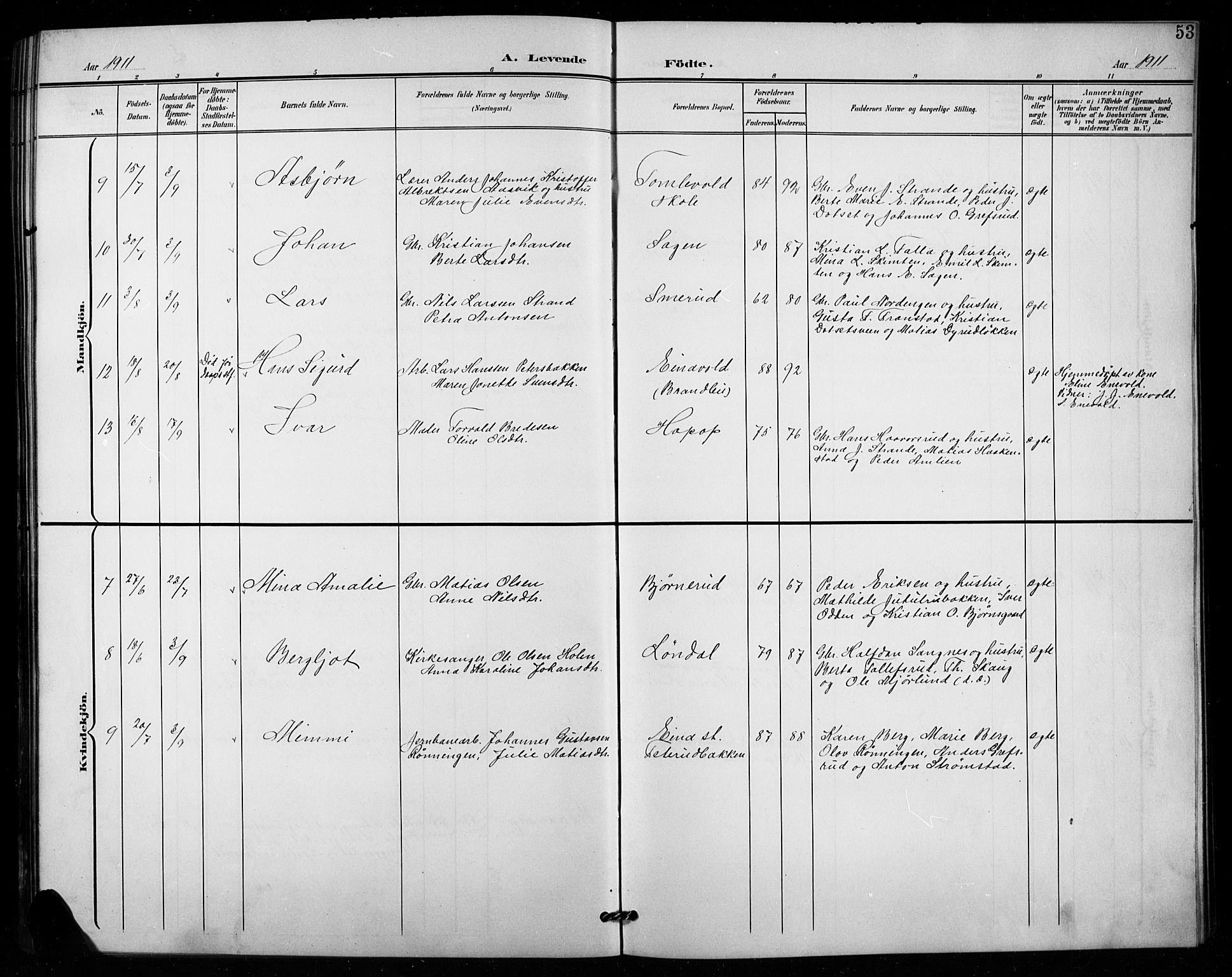 Vestre Toten prestekontor, AV/SAH-PREST-108/H/Ha/Hab/L0016: Parish register (copy) no. 16, 1901-1915, p. 53