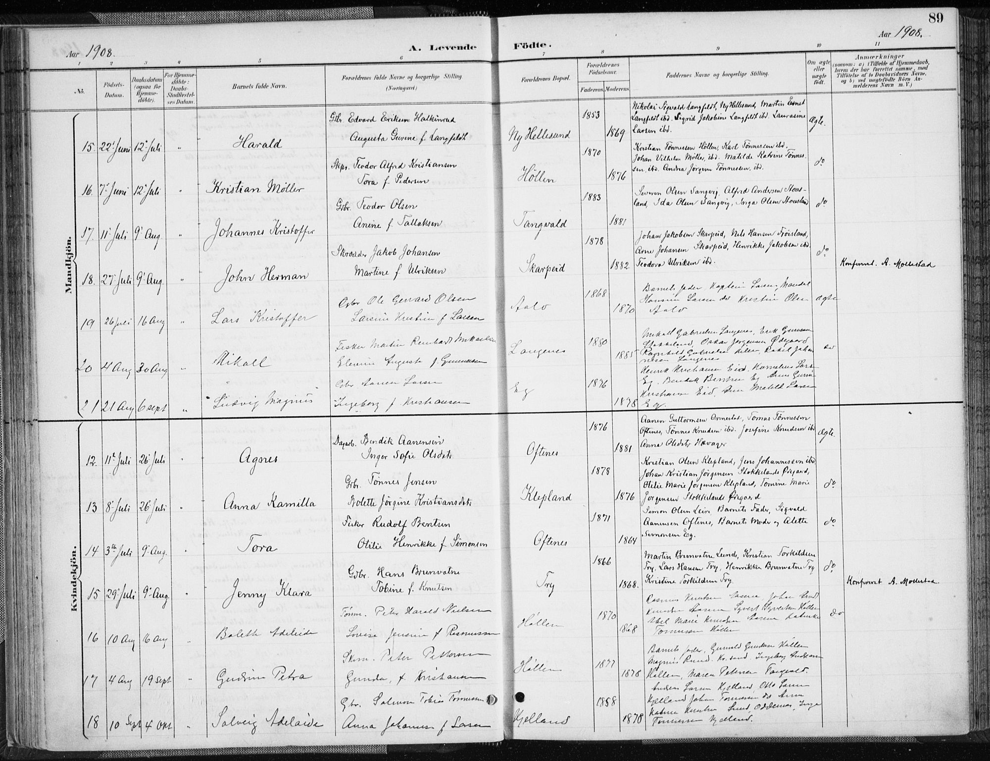 Søgne sokneprestkontor, AV/SAK-1111-0037/F/Fa/Fab/L0013: Parish register (official) no. A 13, 1892-1911, p. 89