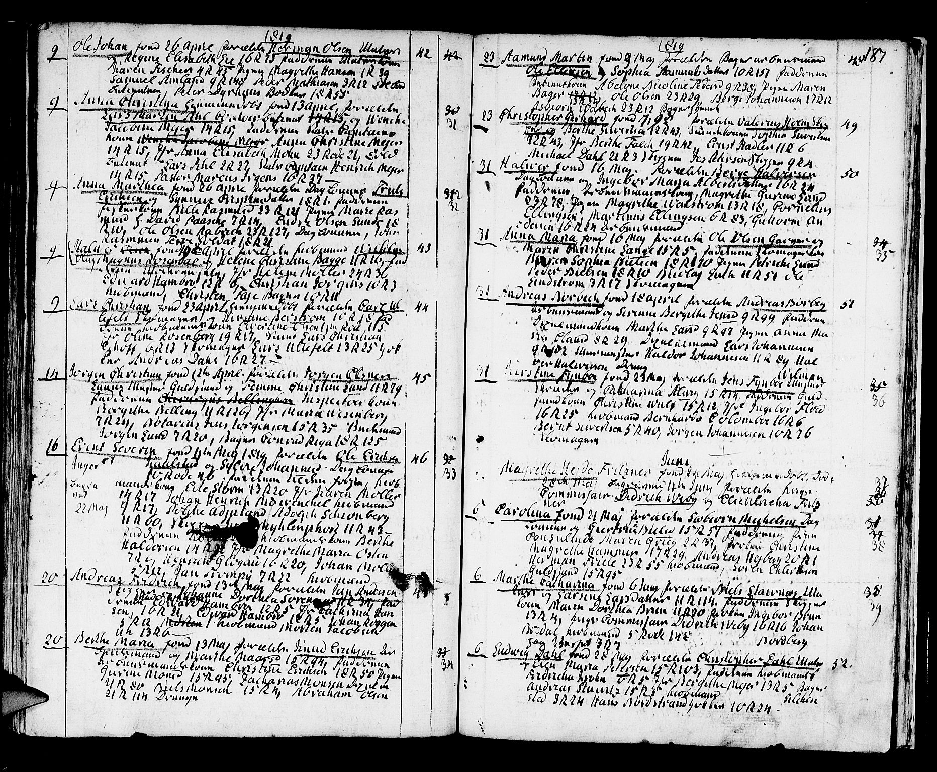 Domkirken sokneprestembete, SAB/A-74801/H/Haa/L0005: Parish register (official) no. A 5, 1808-1820, p. 186-187
