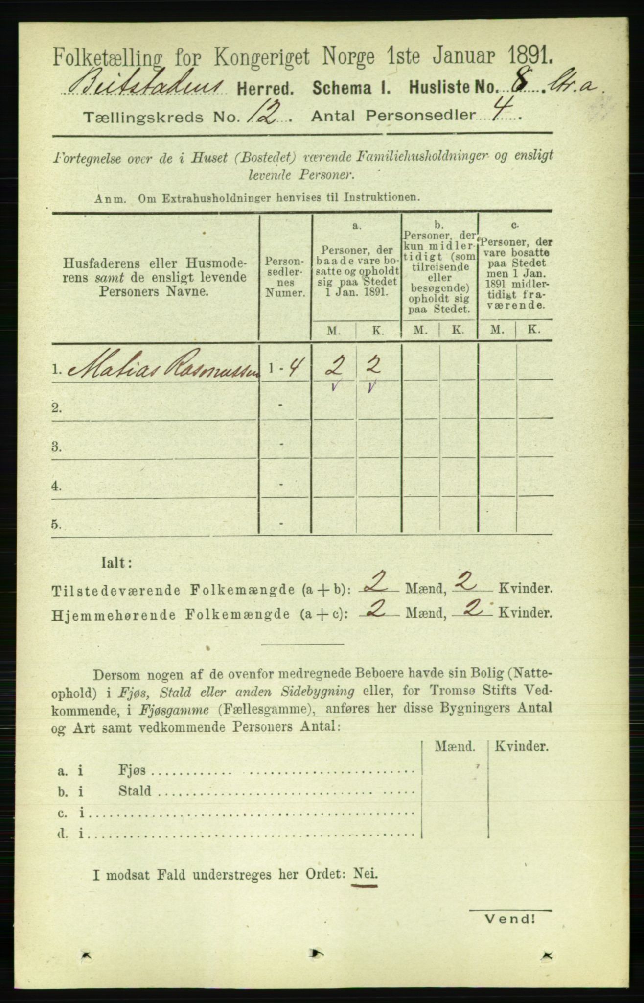 RA, 1891 census for 1727 Beitstad, 1891, p. 3333