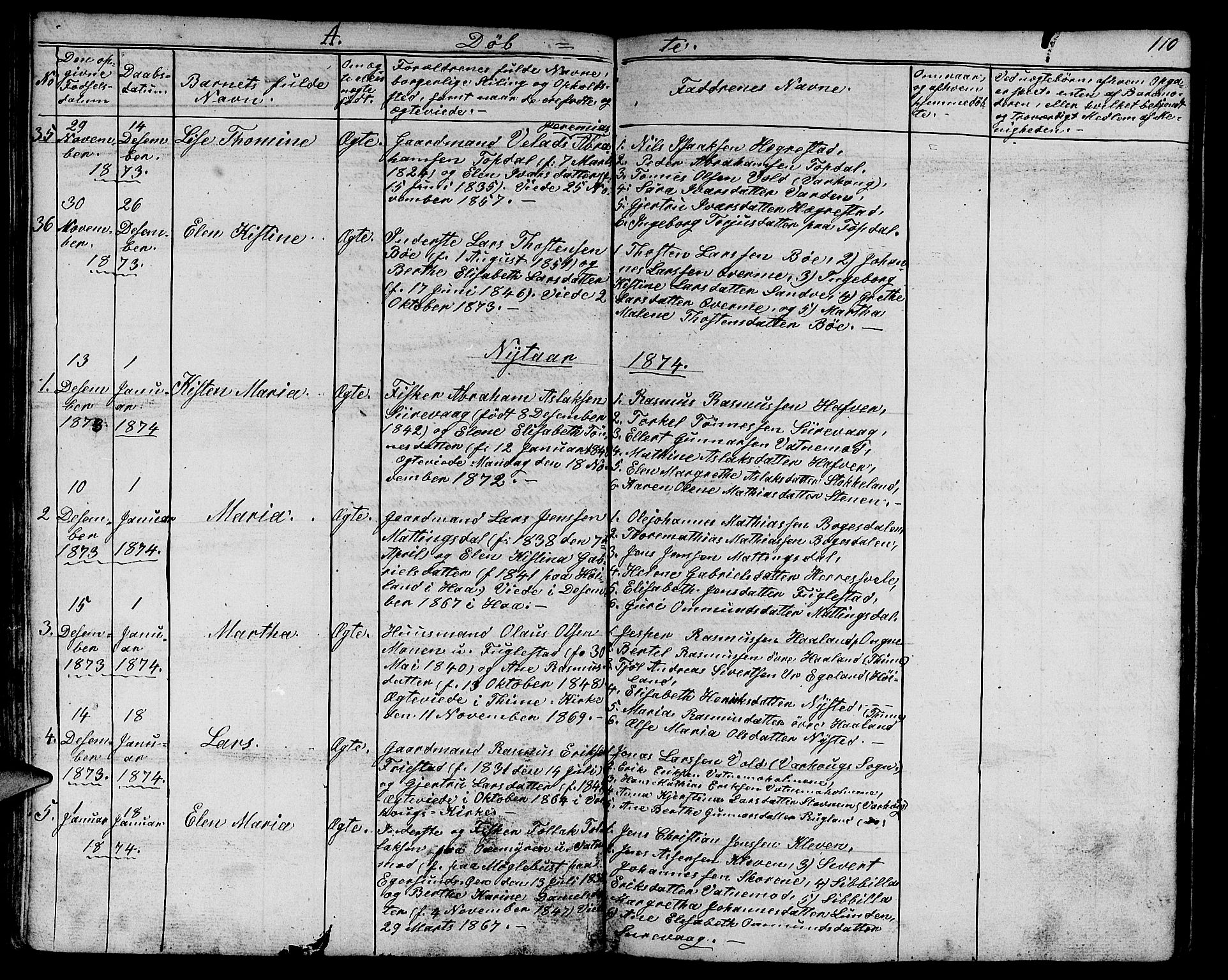 Eigersund sokneprestkontor, SAST/A-101807/S09/L0003: Parish register (copy) no. B 3, 1846-1875, p. 110