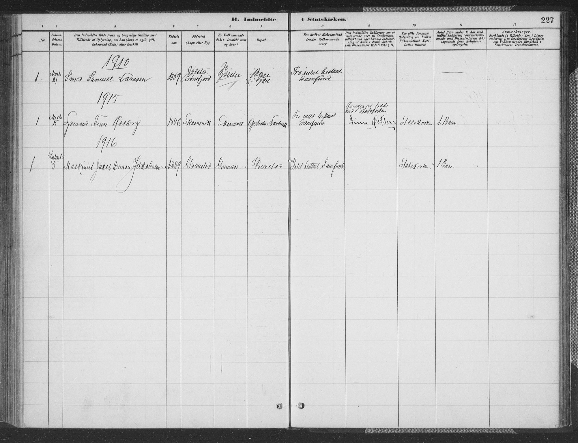 Grimstad sokneprestkontor, AV/SAK-1111-0017/F/Fa/L0004: Parish register (official) no. A 3, 1882-1910, p. 227