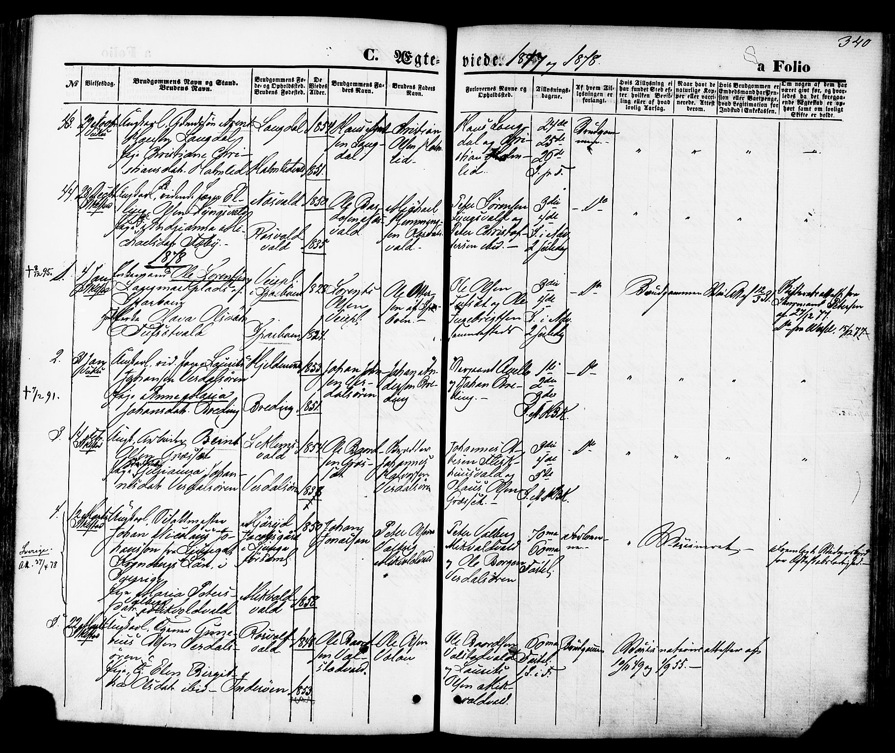 Ministerialprotokoller, klokkerbøker og fødselsregistre - Nord-Trøndelag, SAT/A-1458/723/L0242: Parish register (official) no. 723A11, 1870-1880, p. 340
