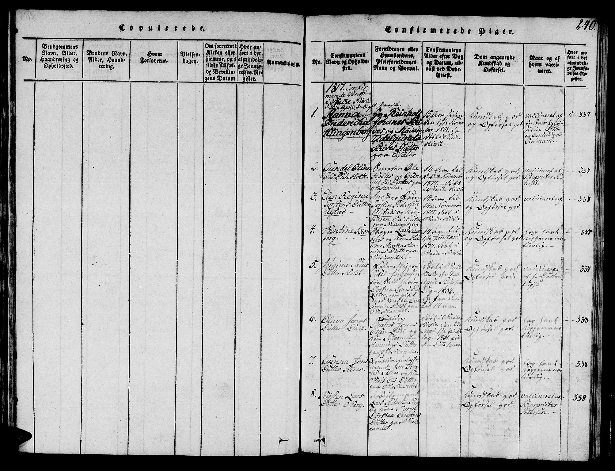 Ministerialprotokoller, klokkerbøker og fødselsregistre - Sør-Trøndelag, SAT/A-1456/606/L0307: Parish register (copy) no. 606C03, 1817-1824, p. 240