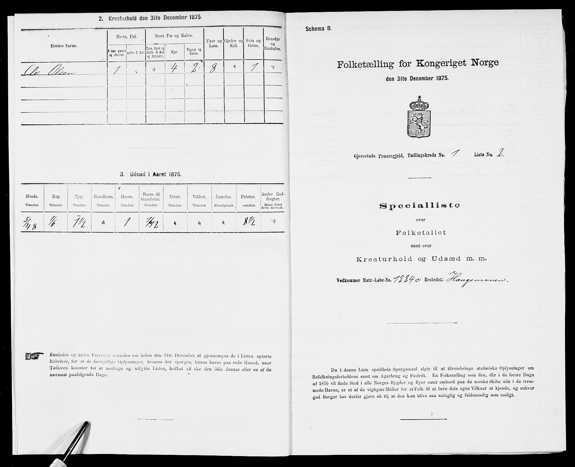 SAK, 1875 census for 0911P Gjerstad, 1875, p. 43