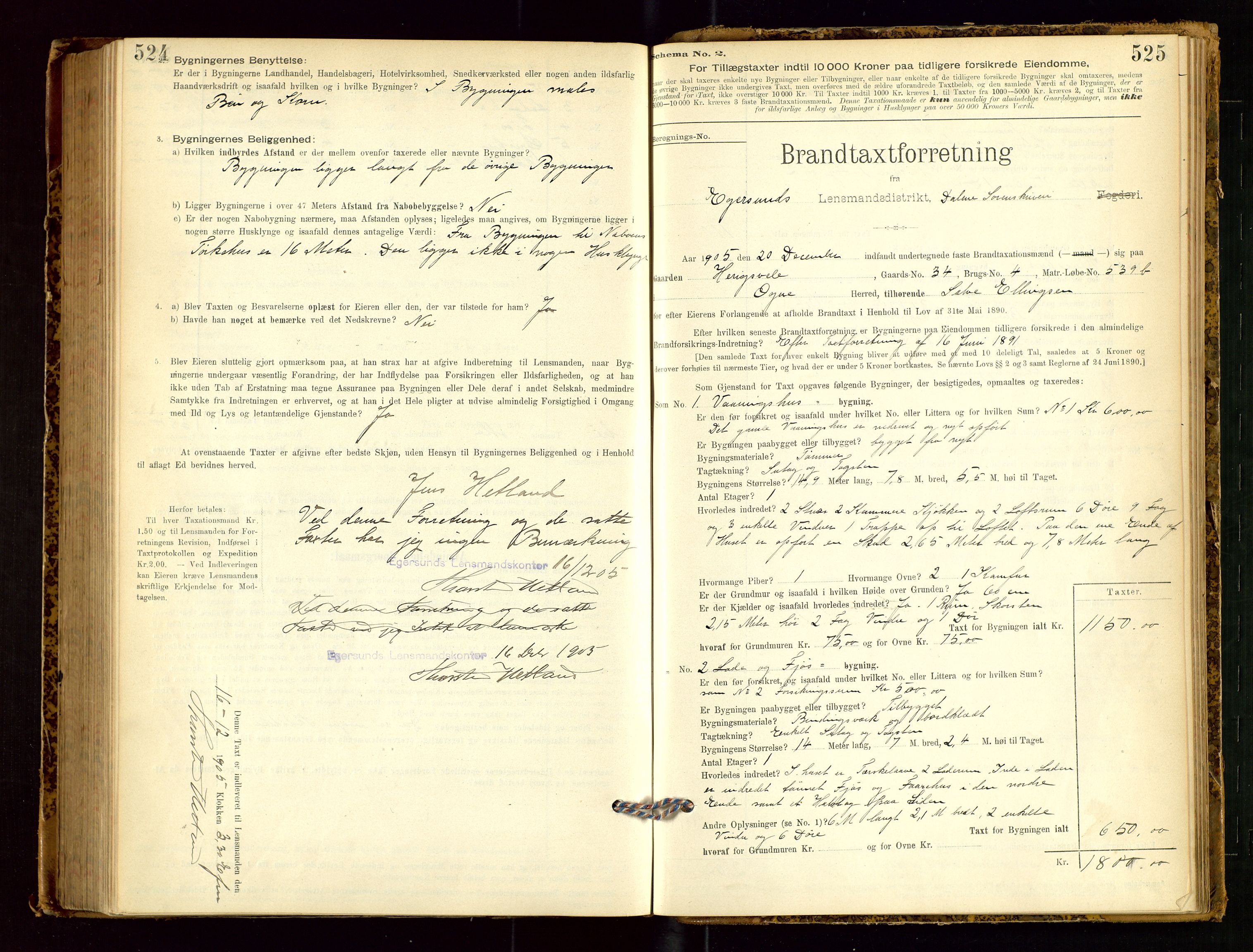 Eigersund lensmannskontor, SAST/A-100171/Gob/L0001: Skjemaprotokoll, 1894-1909, p. 524-525