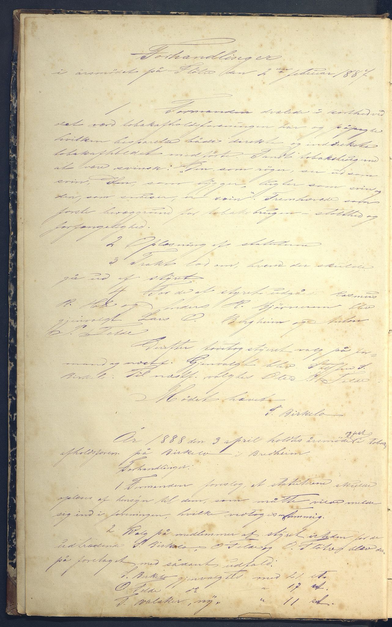 Breims tobakafholdsforening , VLFK/SFF-2015130/A/L0001: Møtebok, 1887-1895