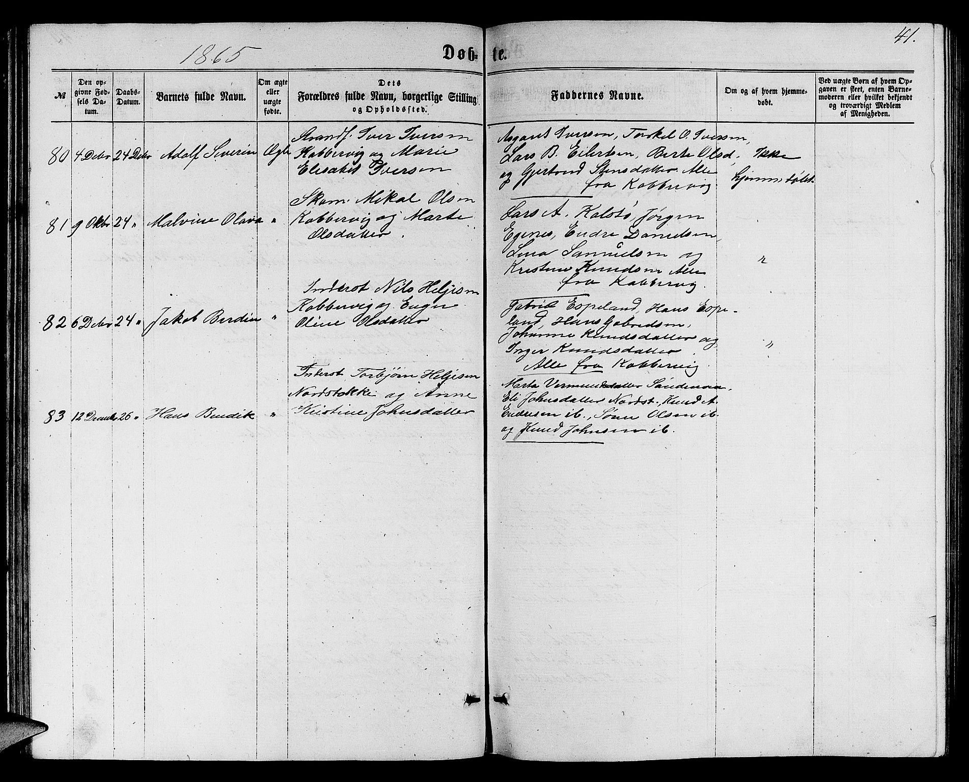 Avaldsnes sokneprestkontor, AV/SAST-A -101851/H/Ha/Hab/L0004: Parish register (copy) no. B 4, 1861-1876, p. 41