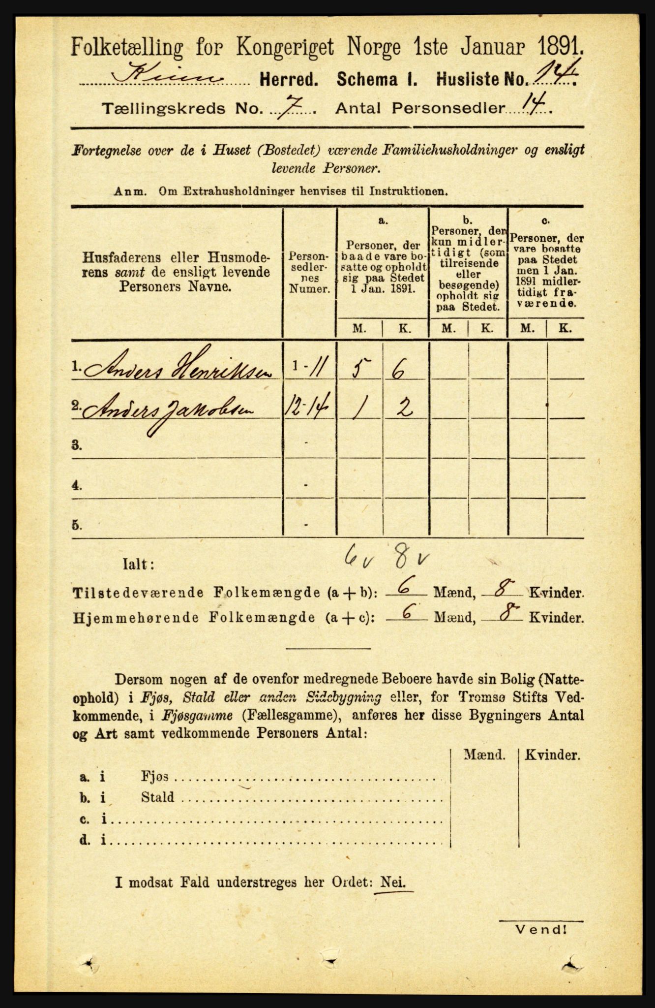 RA, 1891 census for 1437 Kinn, 1891, p. 2628