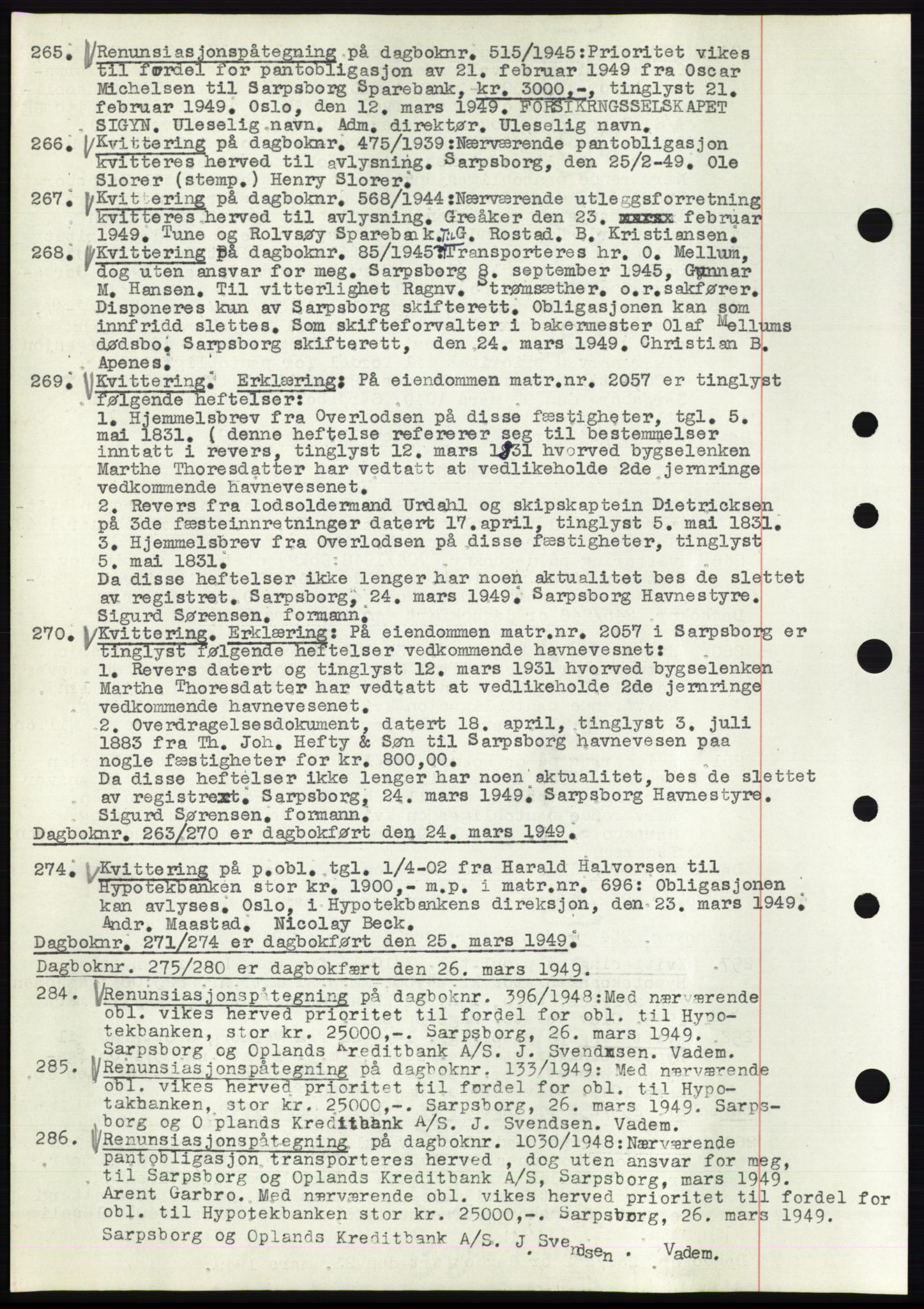 Sarpsborg byfogd, SAO/A-10864/G/Ga/Gae/L0001: Mortgage book no. C1, 1943-1951, Deed date: 24.03.1949