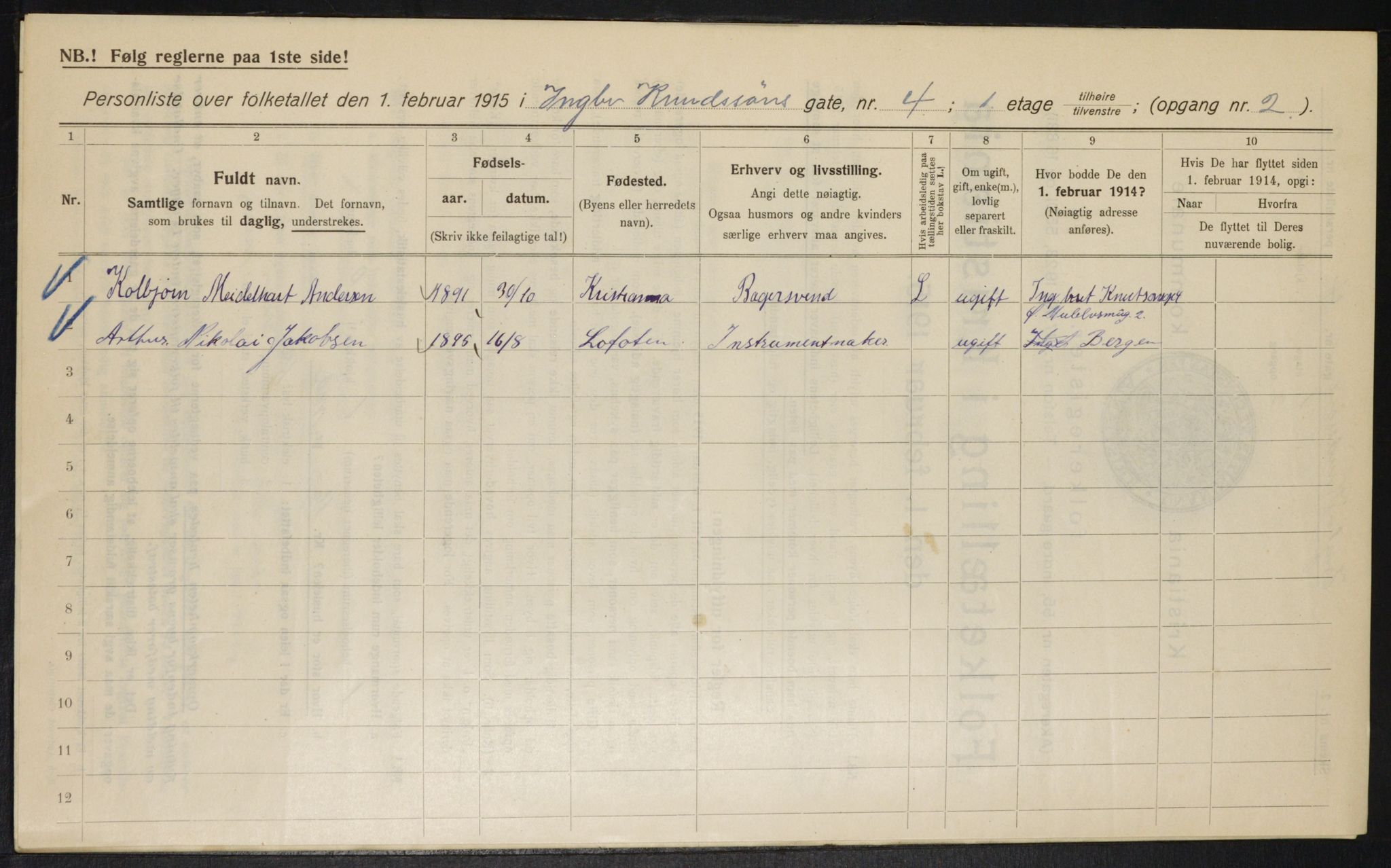 OBA, Municipal Census 1915 for Kristiania, 1915, p. 43316
