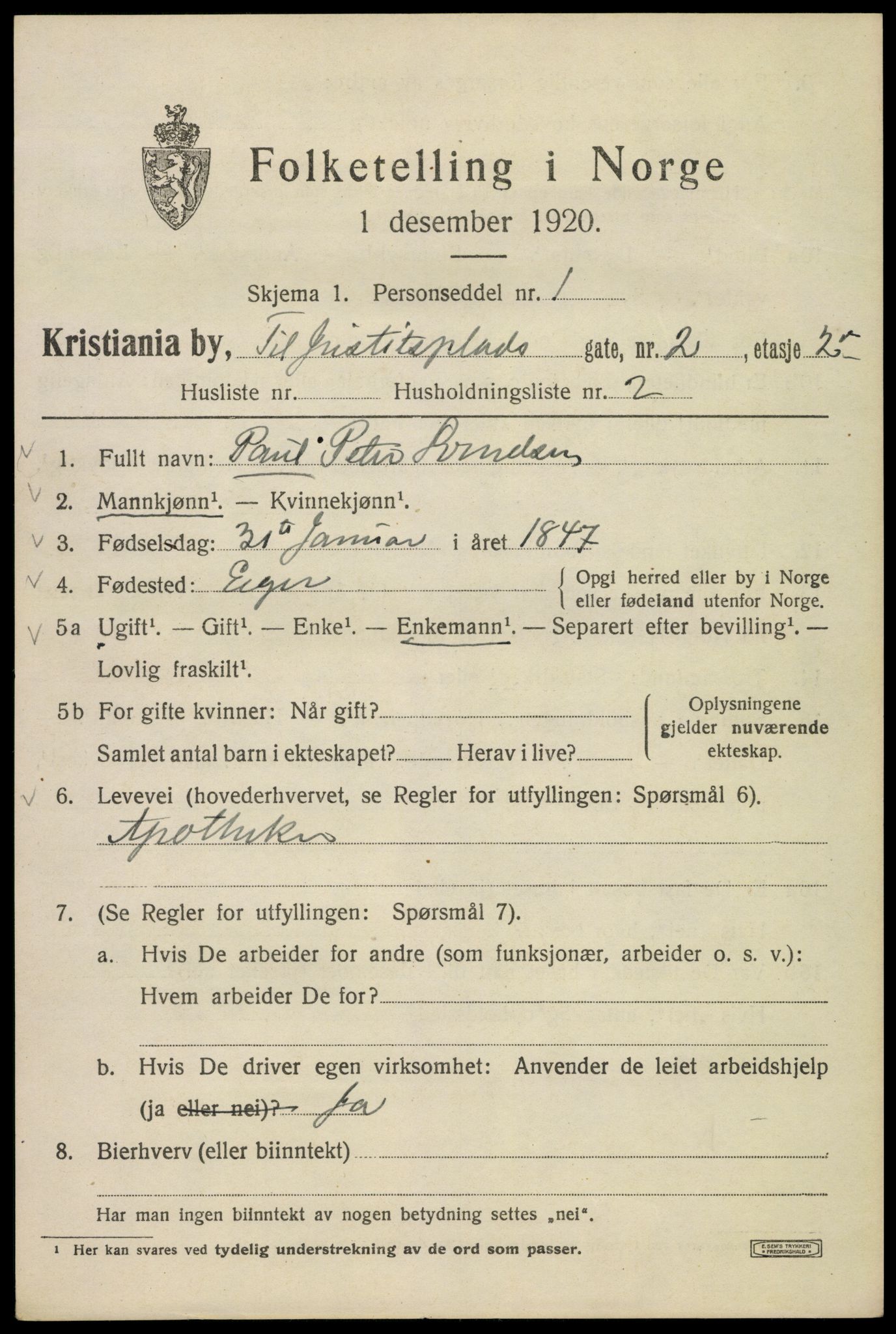 SAO, 1920 census for Kristiania, 1920, p. 325647