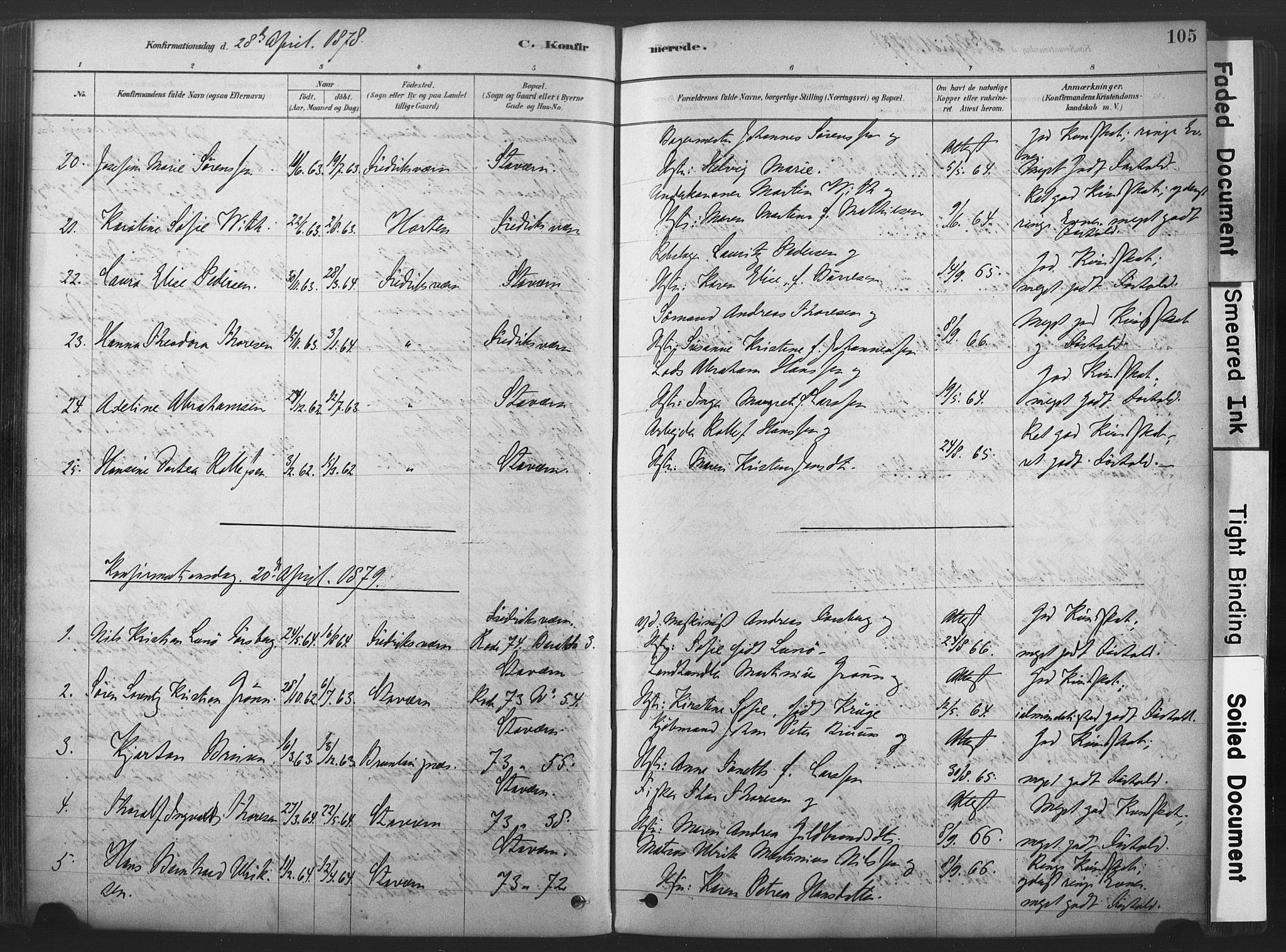Stavern kirkebøker, AV/SAKO-A-318/F/Fa/L0008: Parish register (official) no. 8, 1878-1905, p. 105