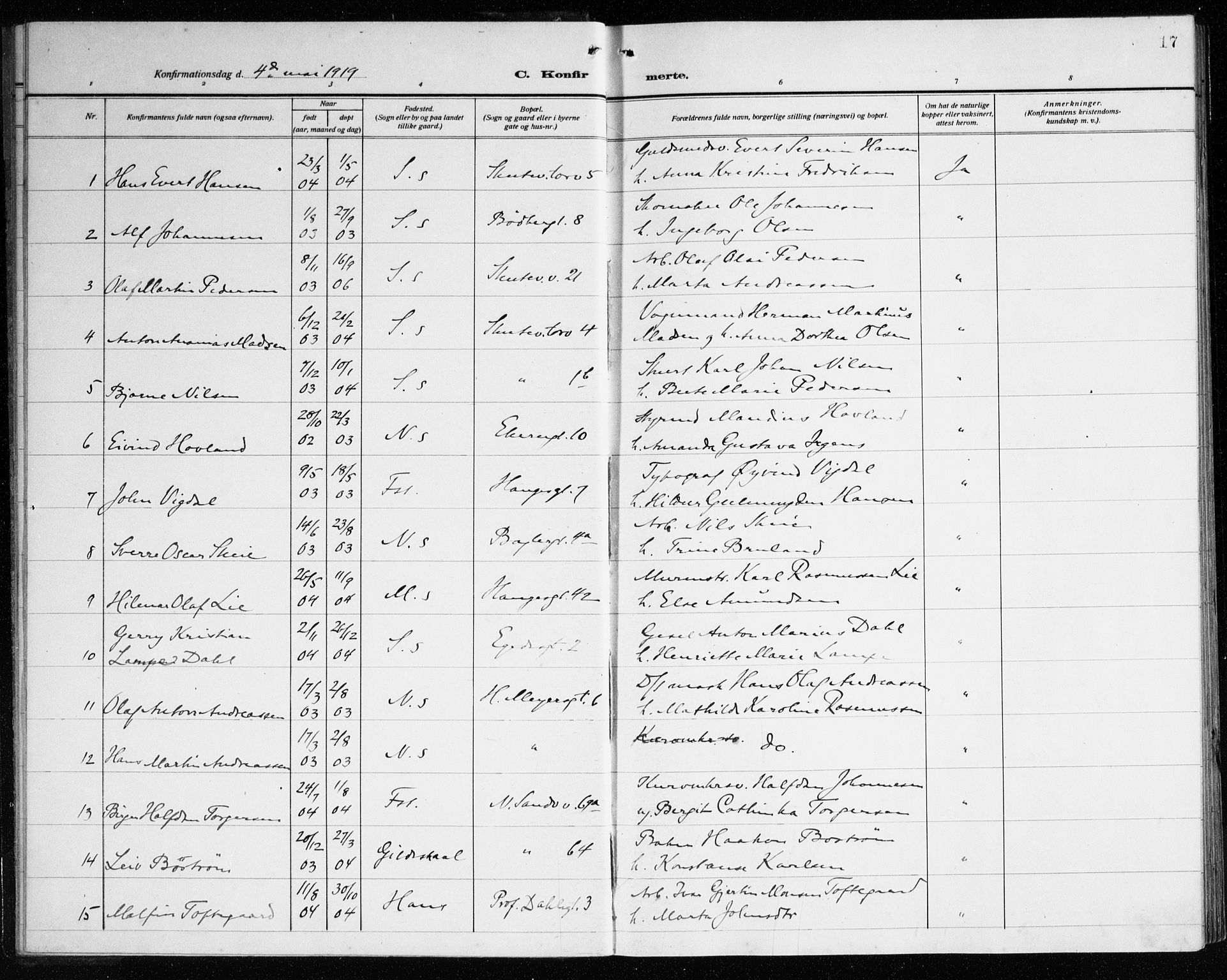 Sandviken Sokneprestembete, SAB/A-77601/H/Ha/L0012: Parish register (official) no. C 3, 1918-1926, p. 17