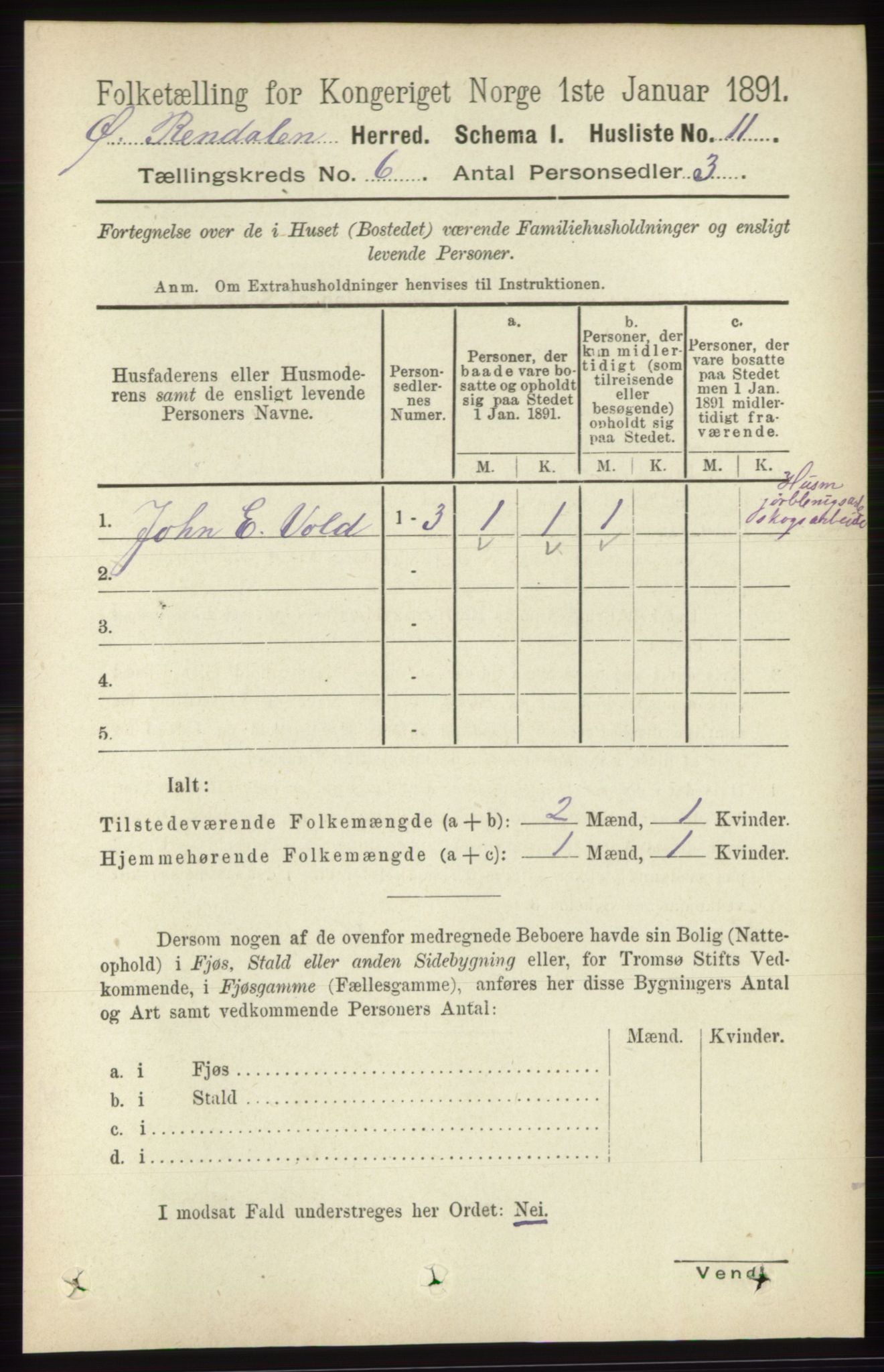 RA, 1891 census for 0433 Øvre Rendal, 1891, p. 1582