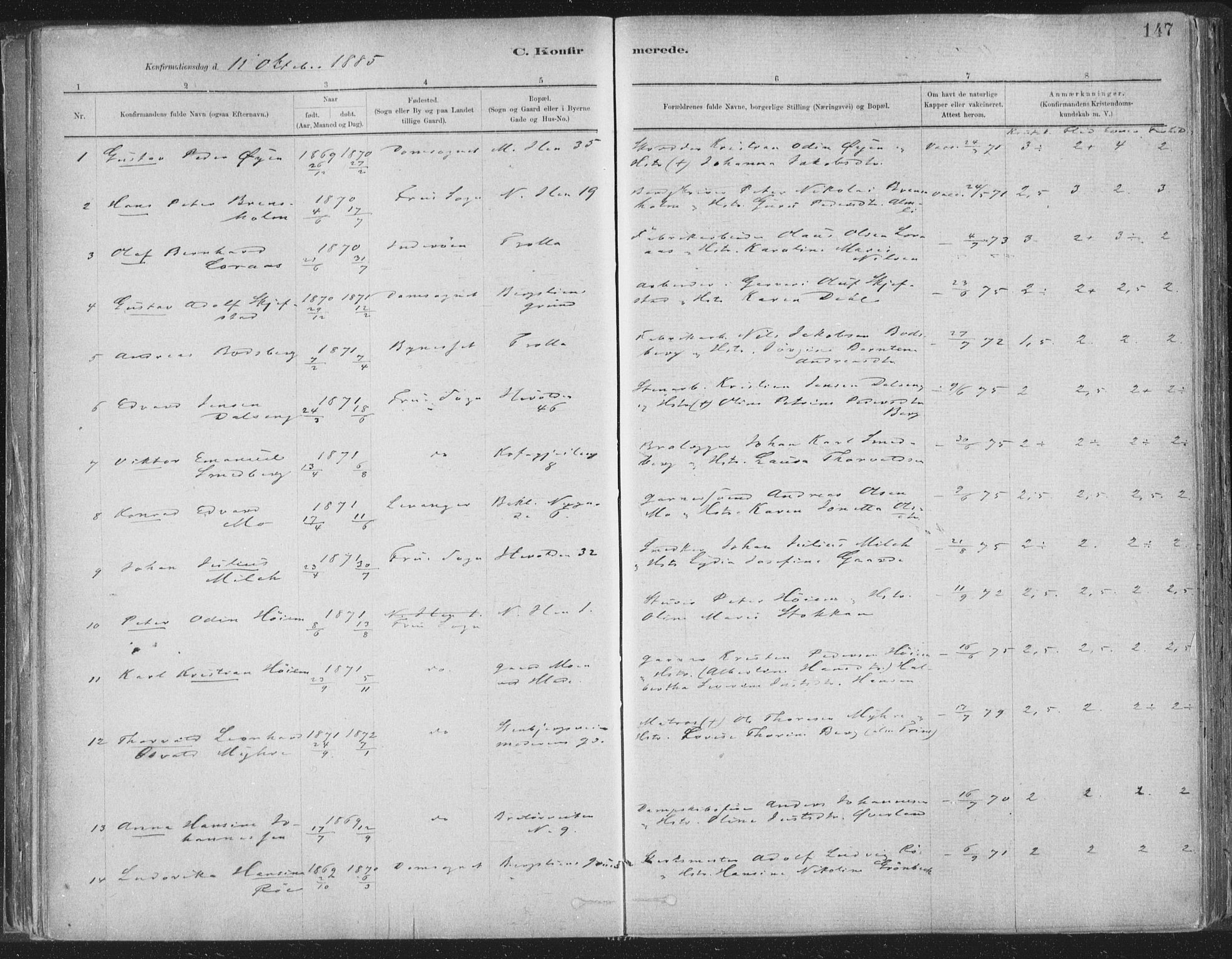 Ministerialprotokoller, klokkerbøker og fødselsregistre - Sør-Trøndelag, SAT/A-1456/603/L0162: Parish register (official) no. 603A01, 1879-1895, p. 147